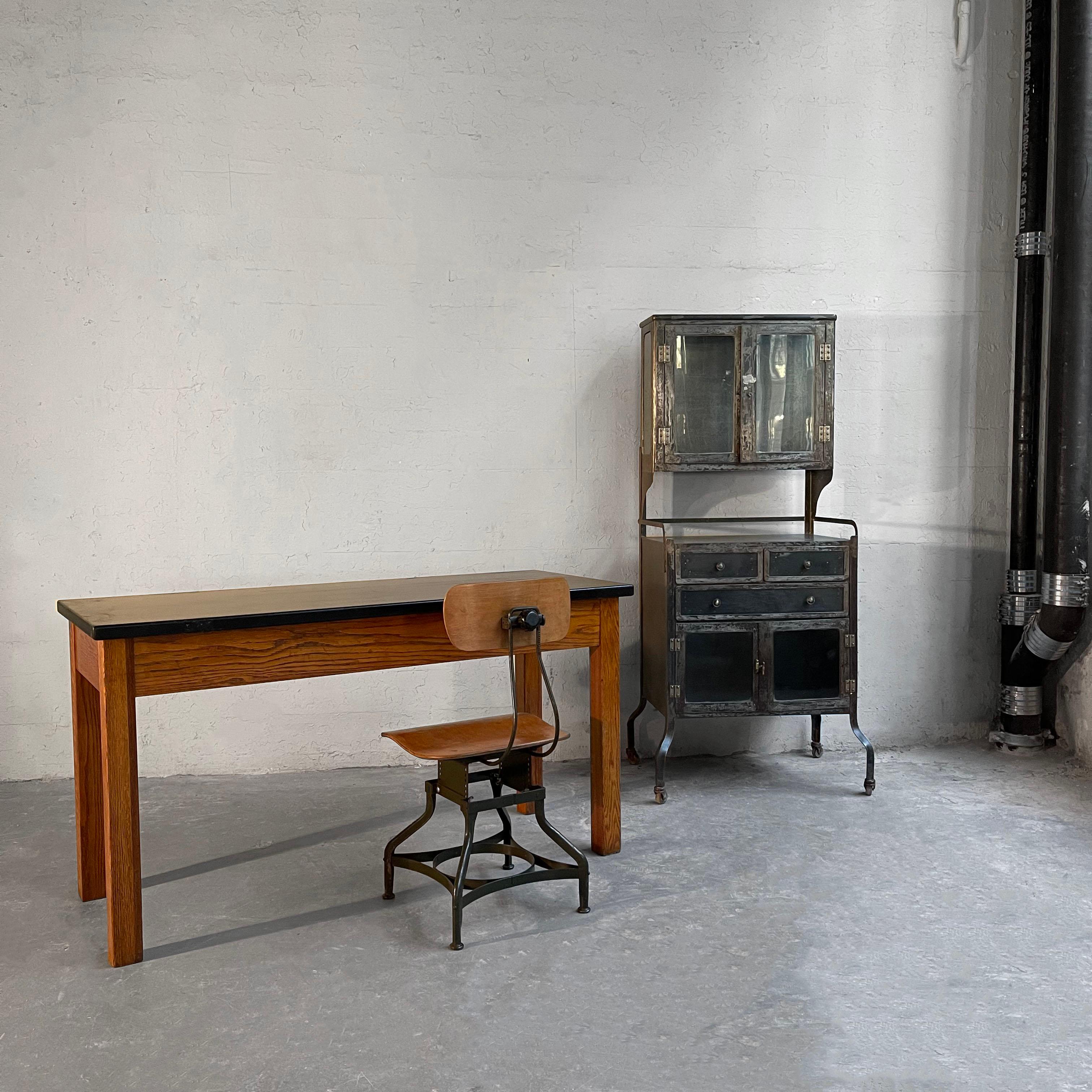 20th Century Industrial Oak Laboratory Console Table For Sale