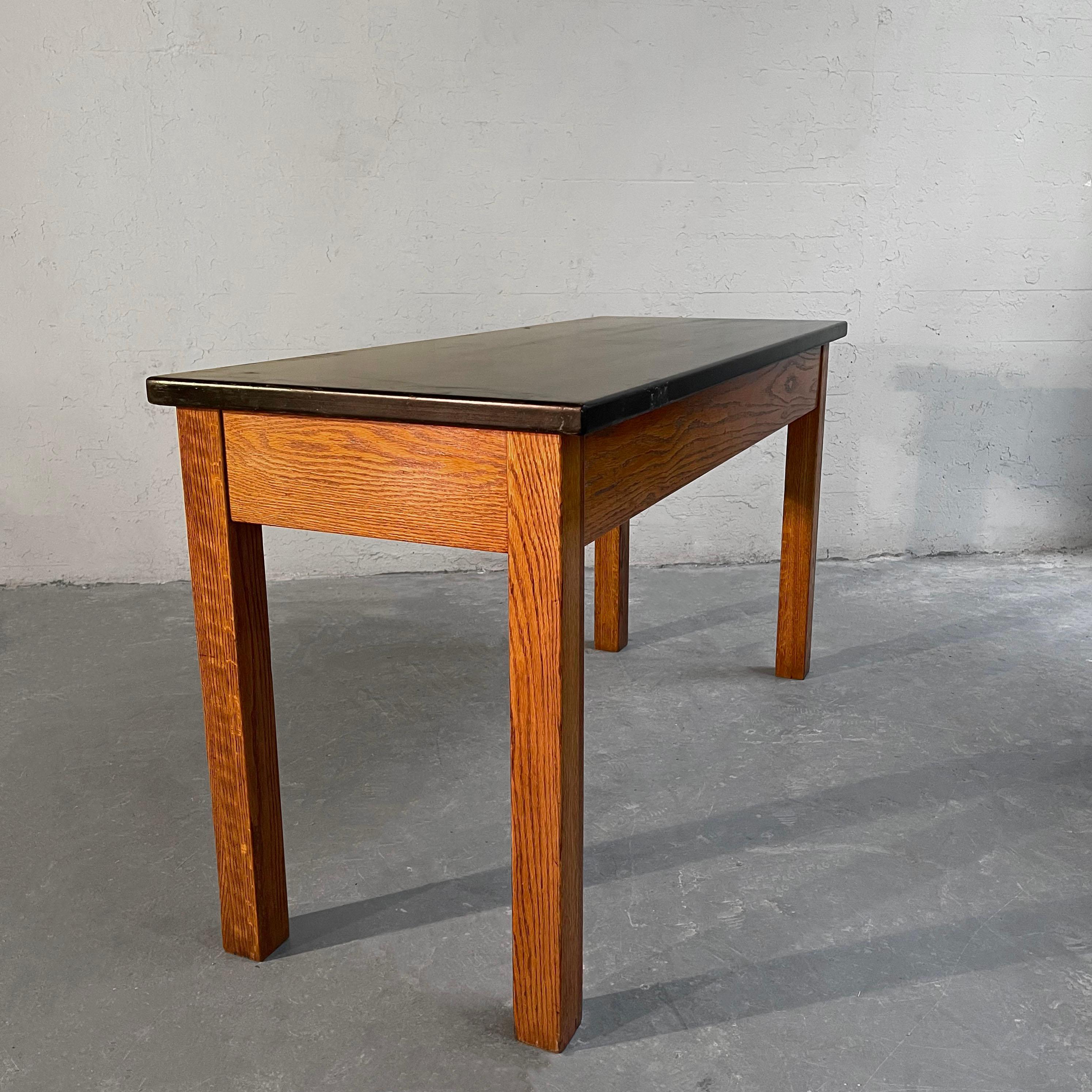 Industrial Oak Laboratory Console Table For Sale 1