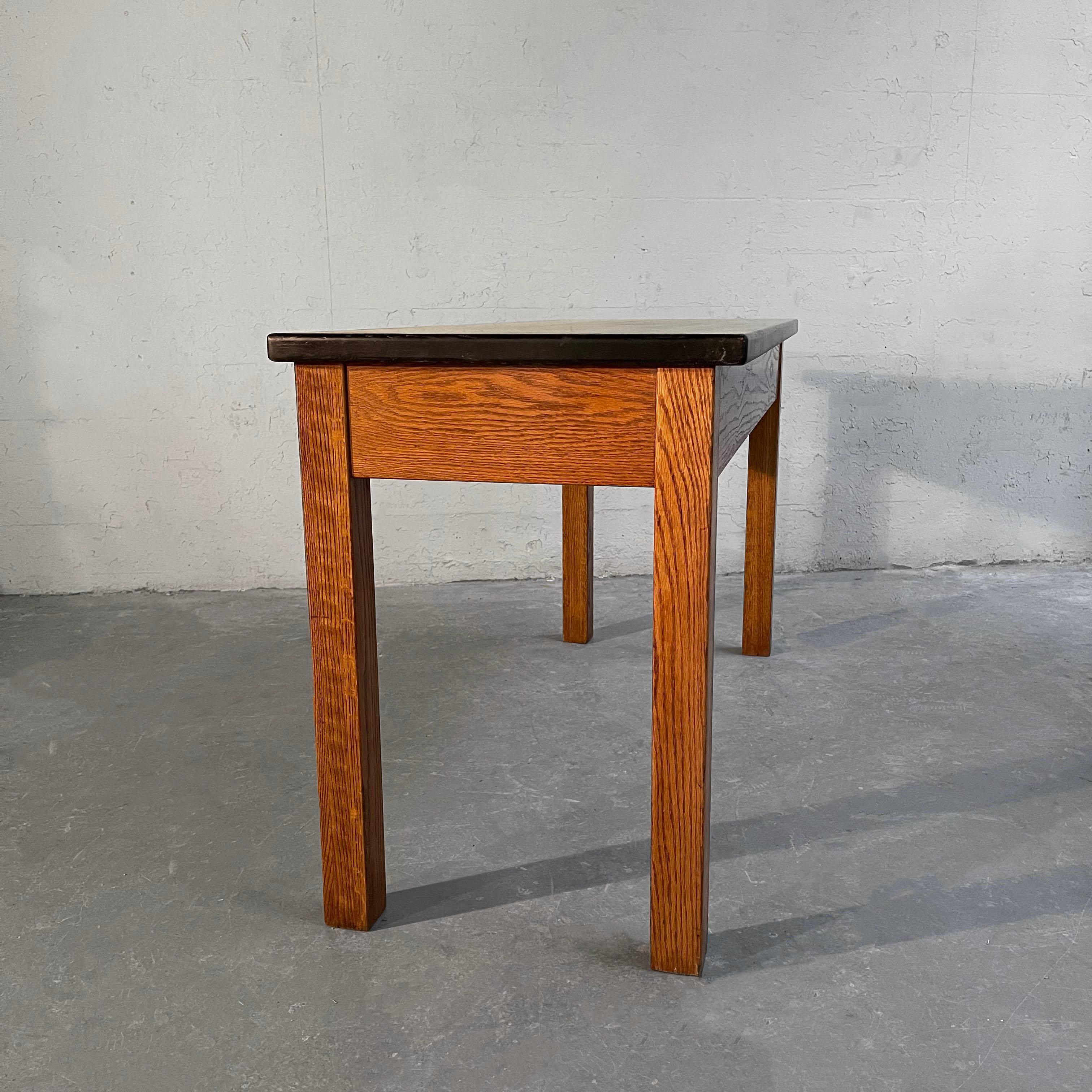 Industrial Oak Laboratory Console Table For Sale 2