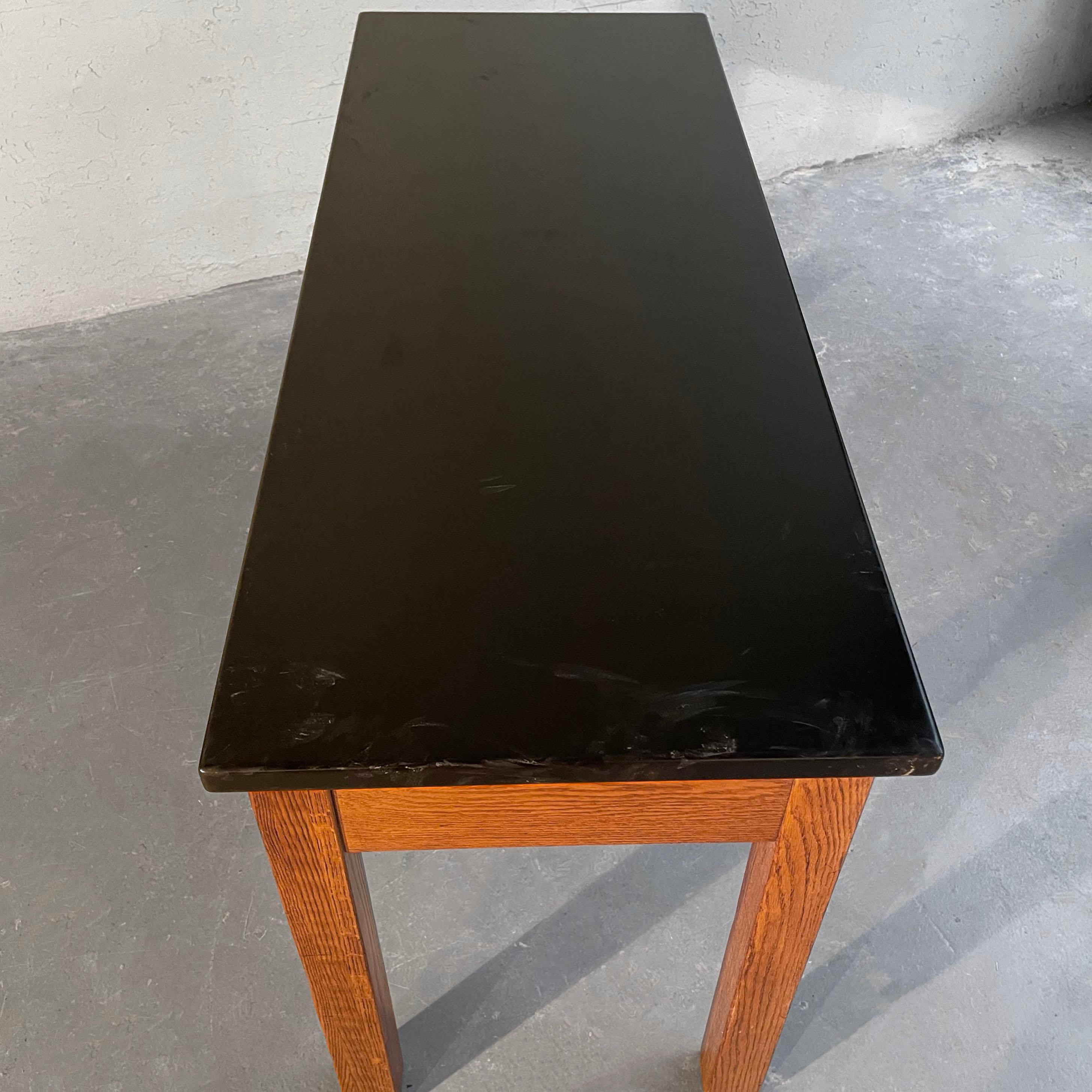 Industrial Oak Laboratory Console Table For Sale 3