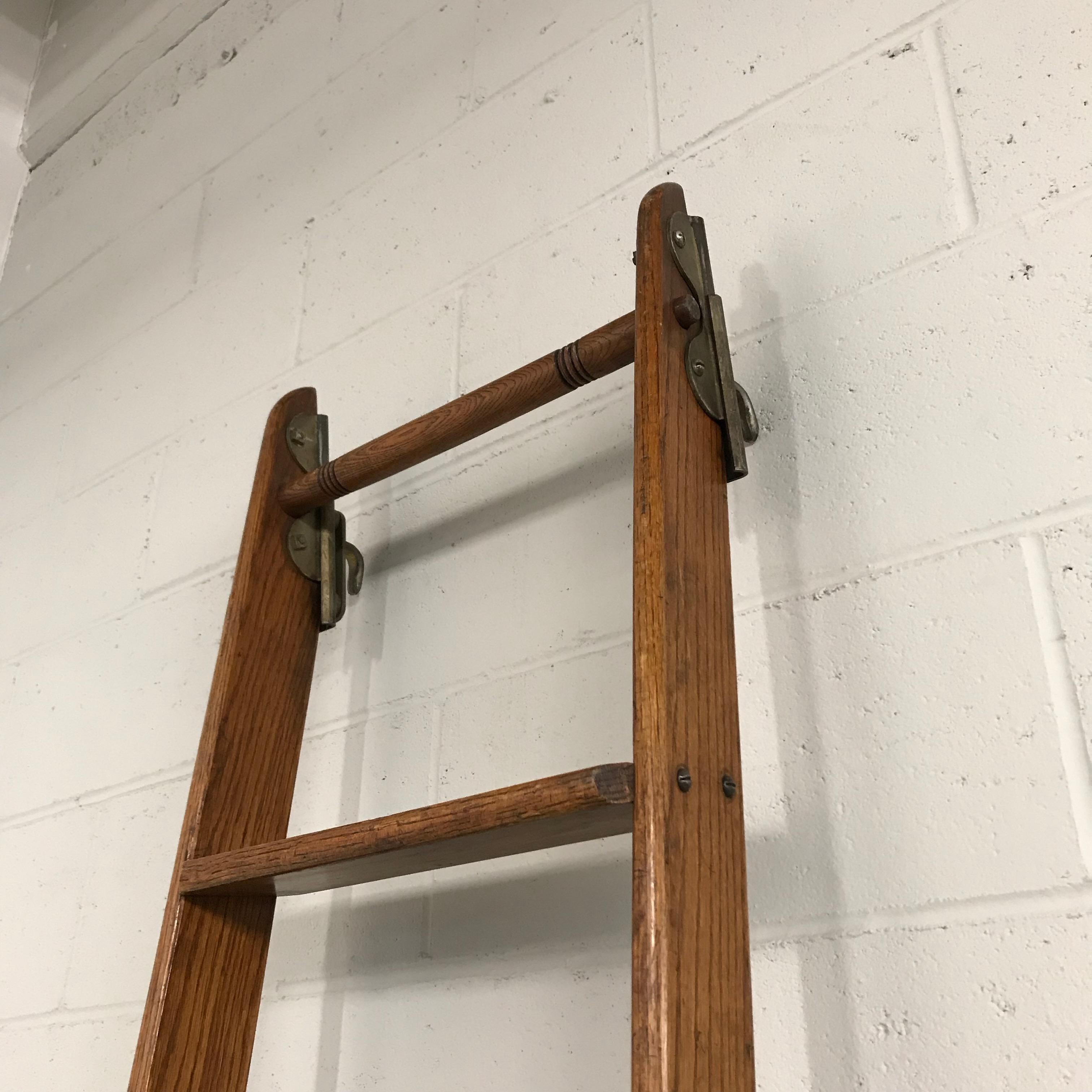 American Industrial Oak Library Ladder by Putnam