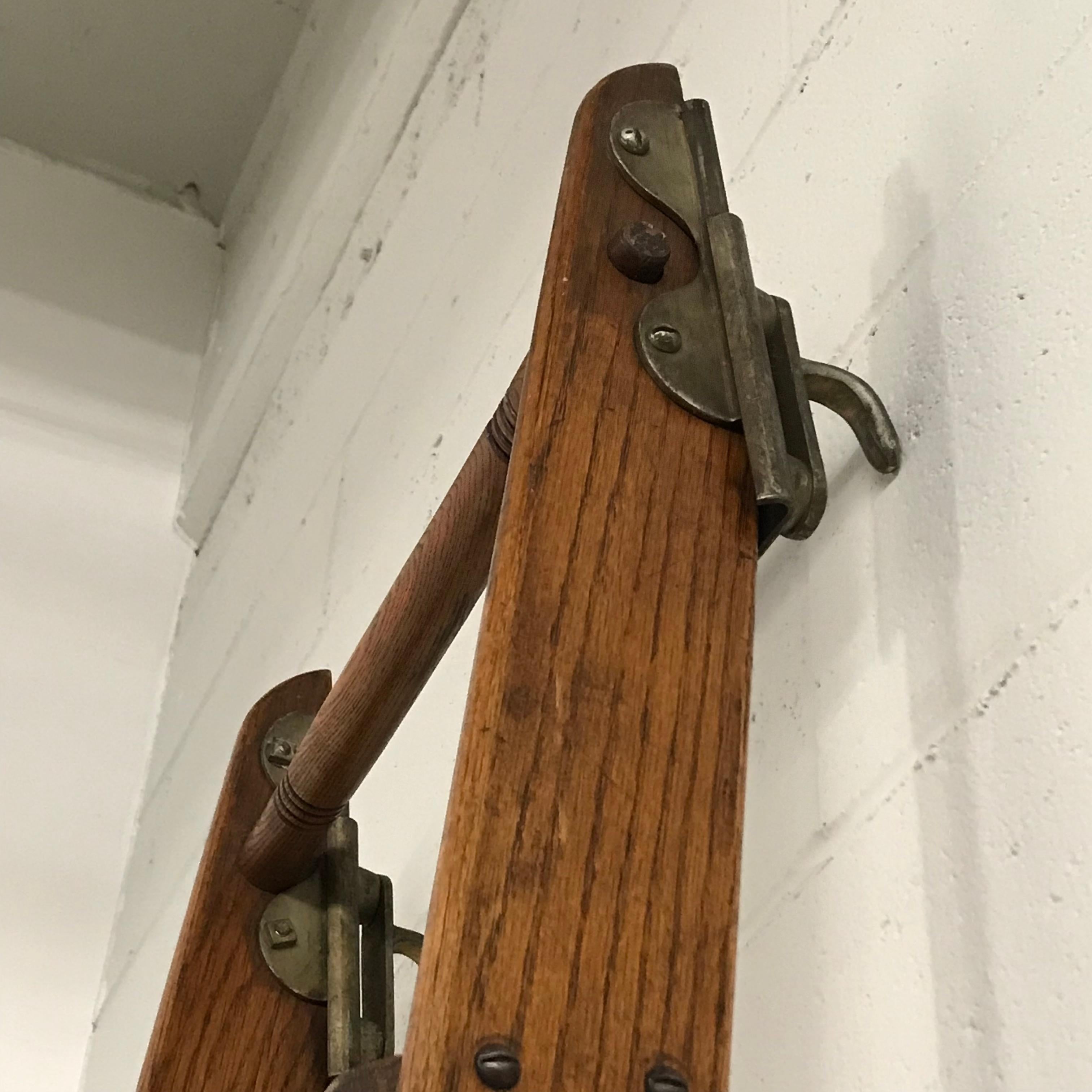Industrial Oak Library Ladder by Putnam In Good Condition In Brooklyn, NY