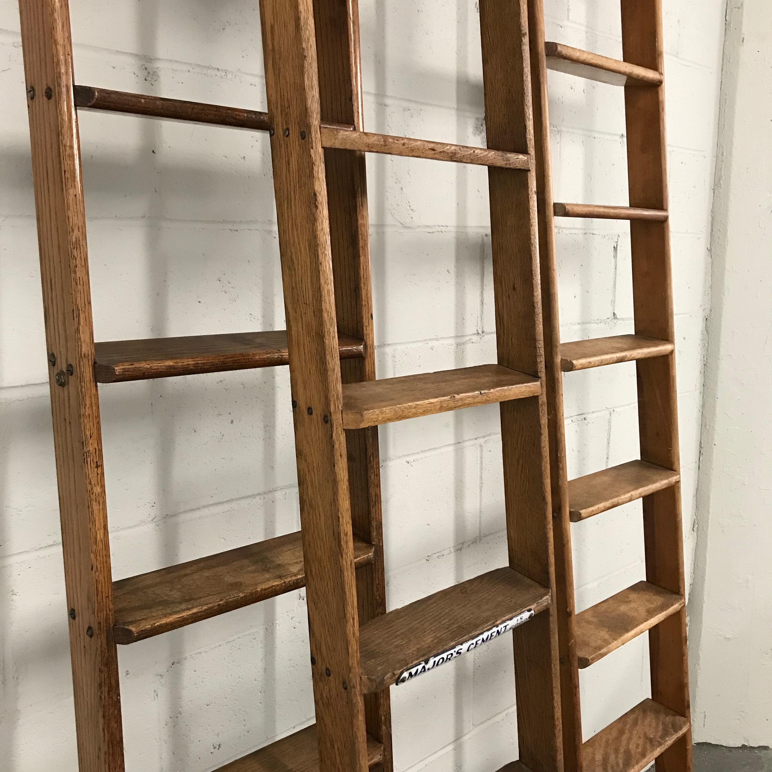Industrial Oak Library Ladder by Putnam 1