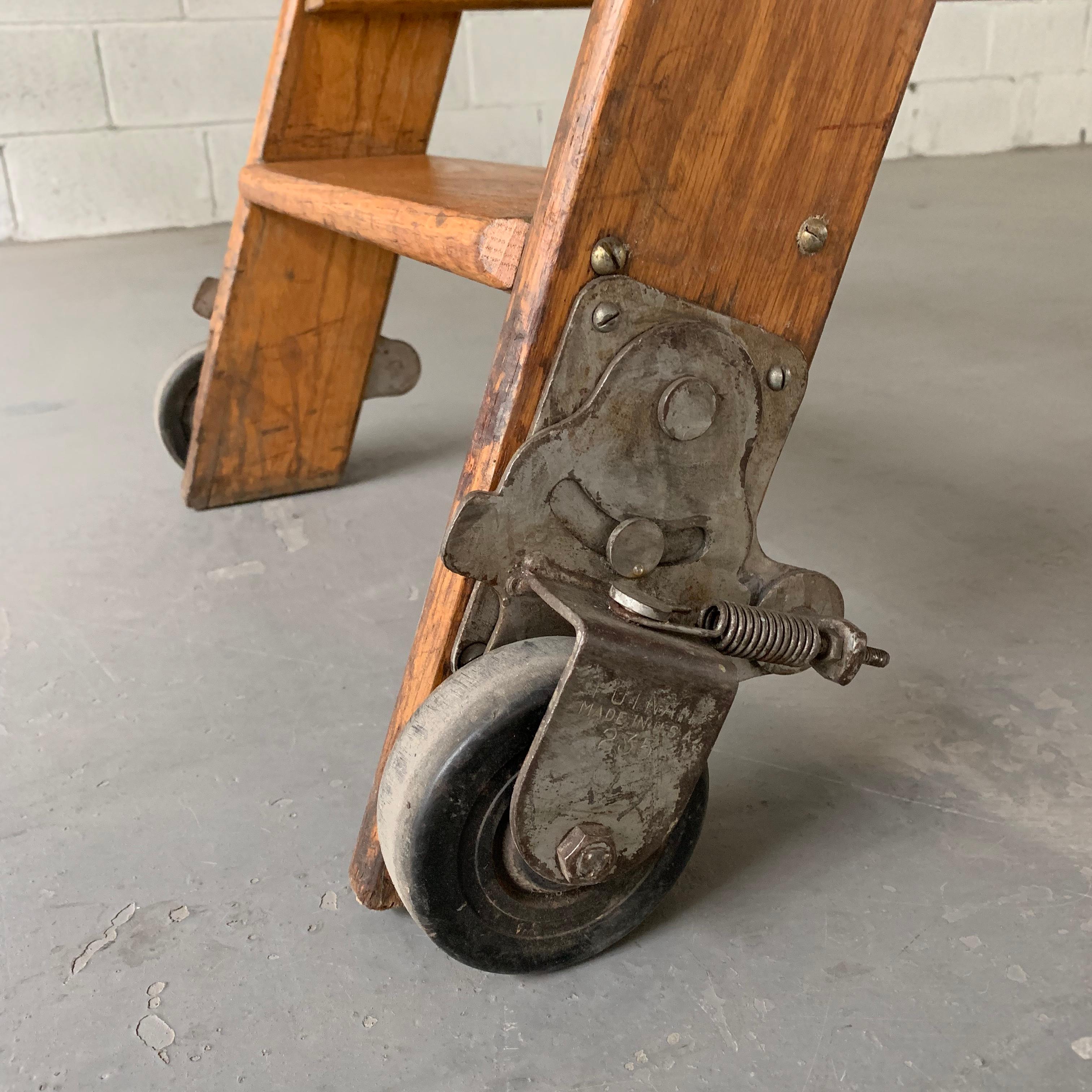 American Industrial Oak Rolling A Frame Ladder by Putnam
