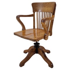 Antique Industrial Oak Swivel Chair, 1900's