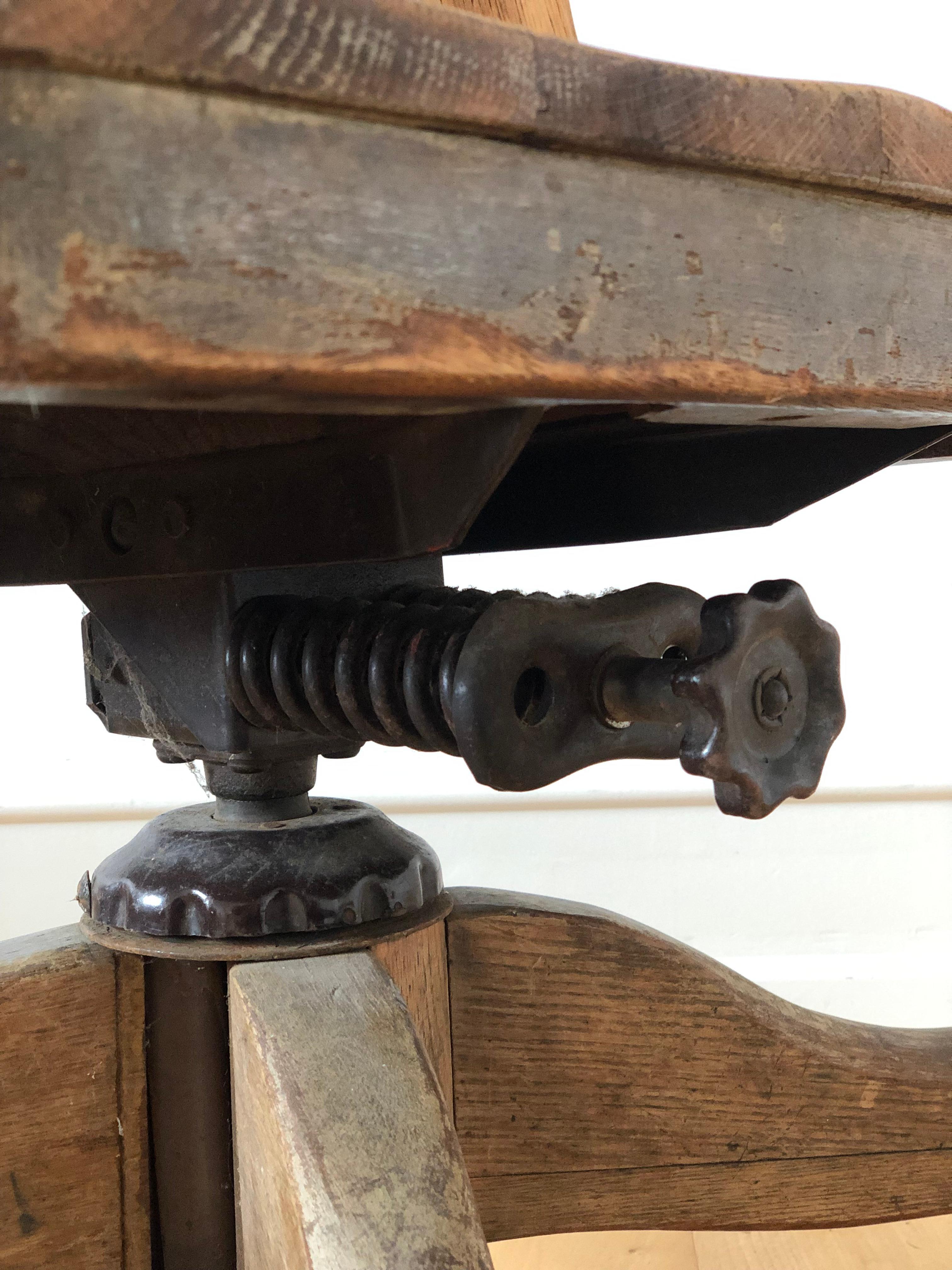 Industrial Oak Swivel Desk Chair with Spindle Back 1920s Germany 4