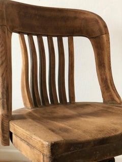 Industrial Oak Swivel Desk Chair with Spindle Back 1920s Germany