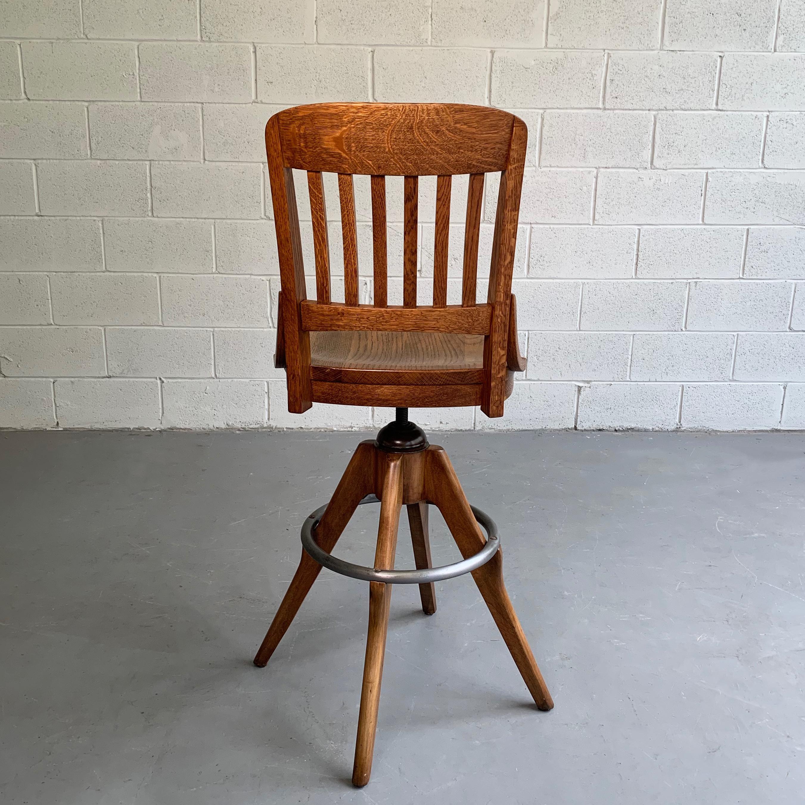 20th Century Industrial Oak Swivel Drafting Stool by Gunlocke