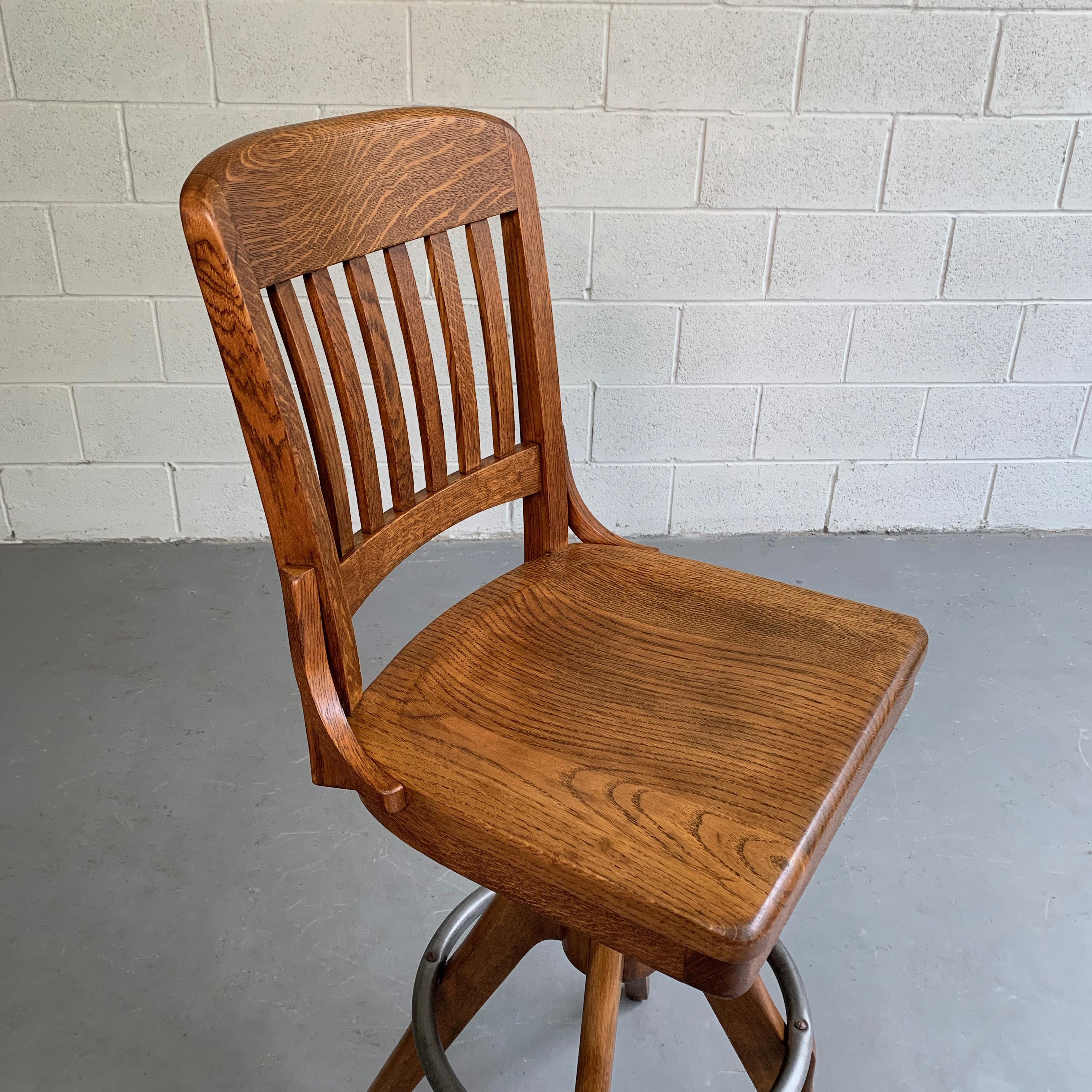 Steel Industrial Oak Swivel Drafting Stool by Gunlocke