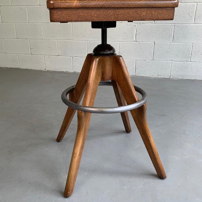 Industrial Oak Swivel Drafting Stool by Gunlocke at 1stDibs