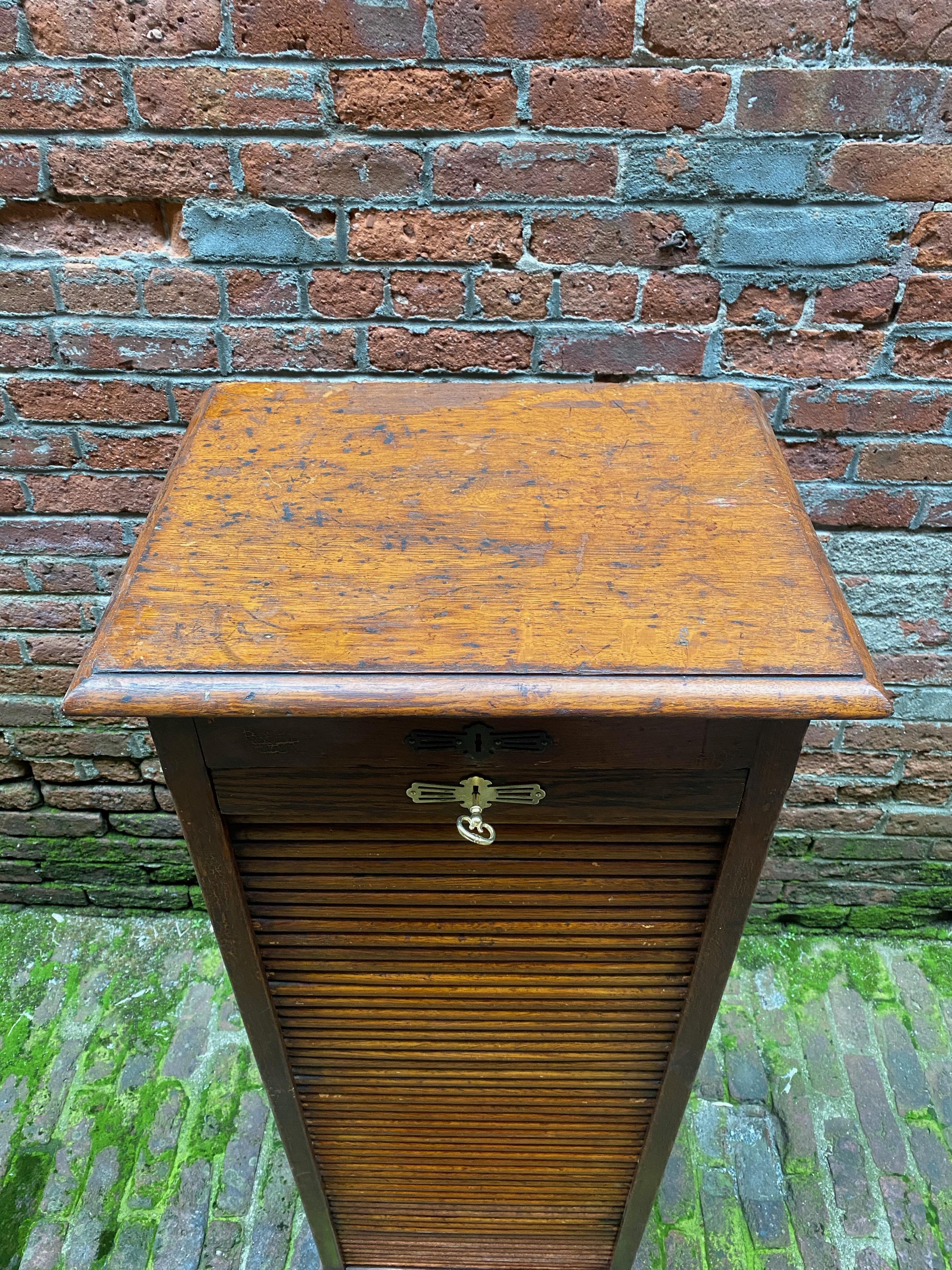 Industrial Oak Tambour File Cabinet 2