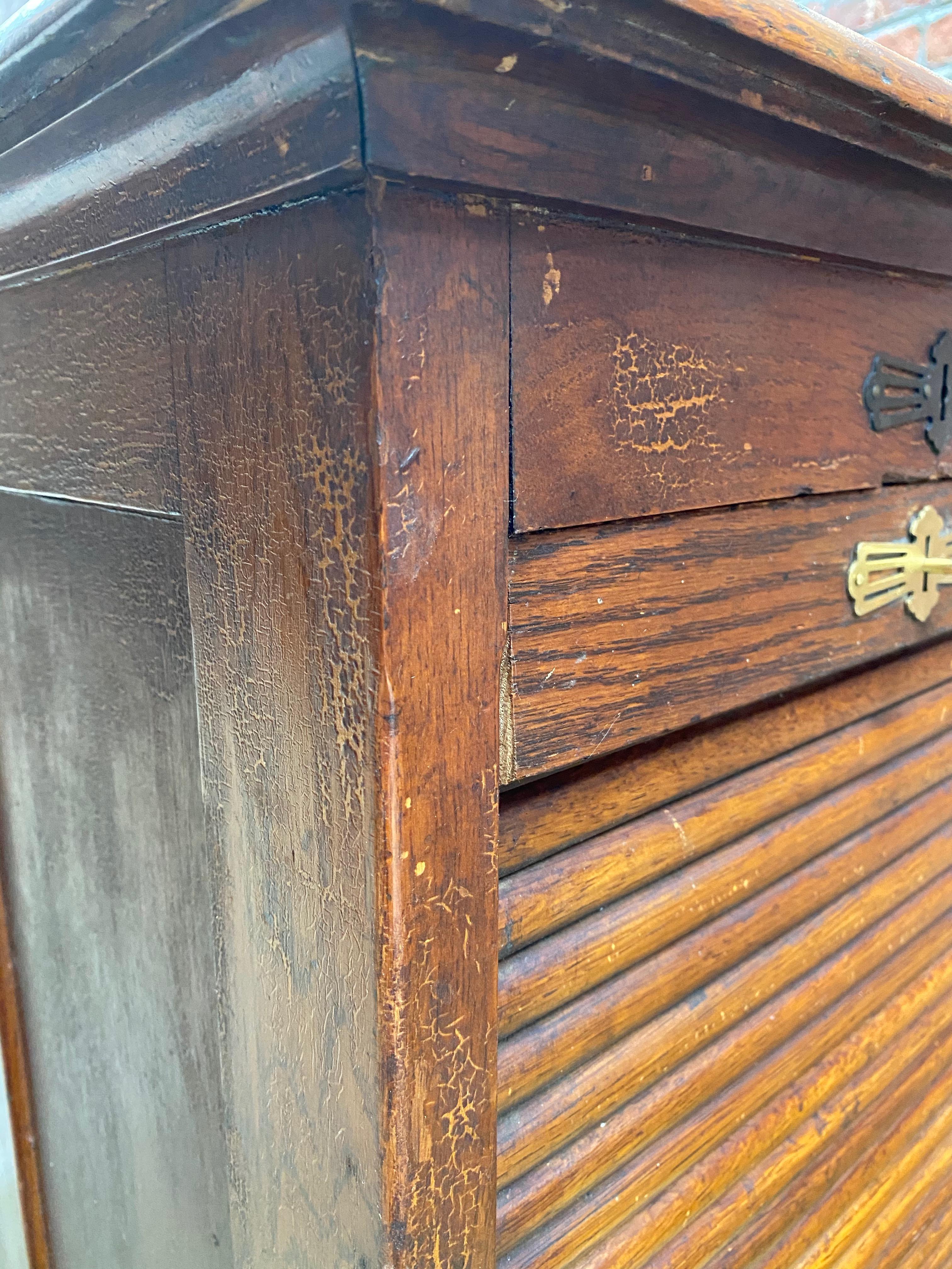 Industrial Oak Tambour File Cabinet 9