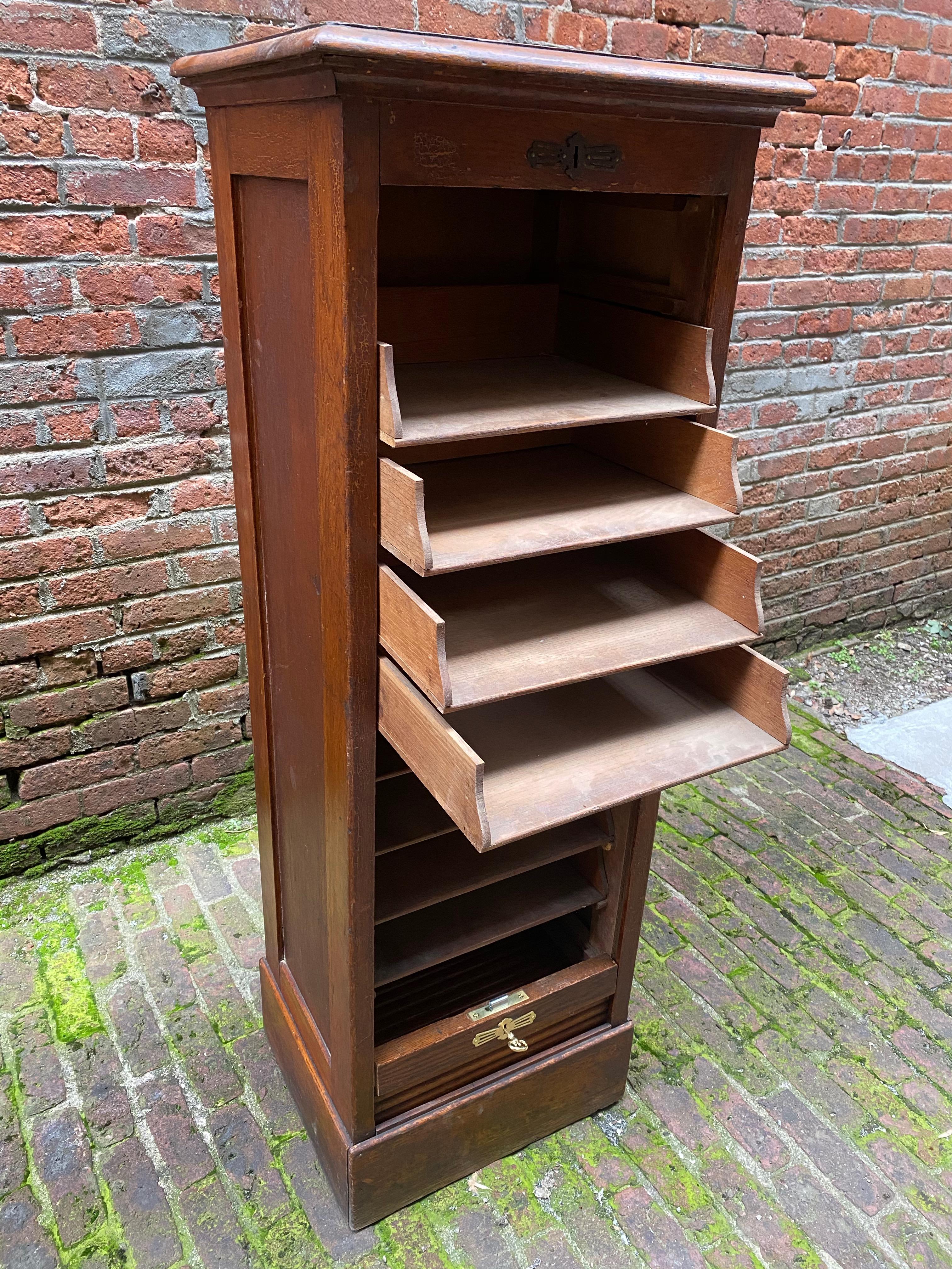 Industrial Oak Tambour File Cabinet In Good Condition In Garnerville, NY