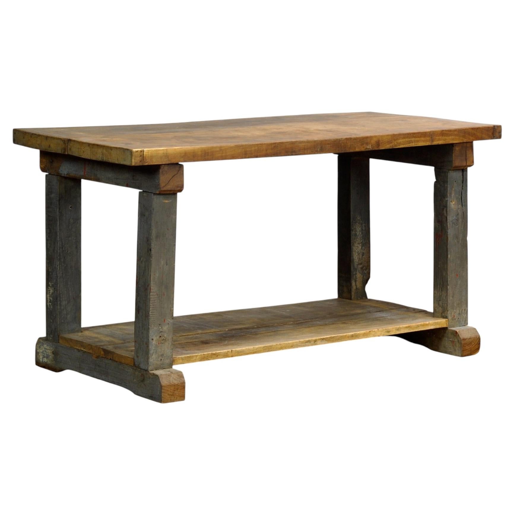 Industrial oak work table, circa 1950