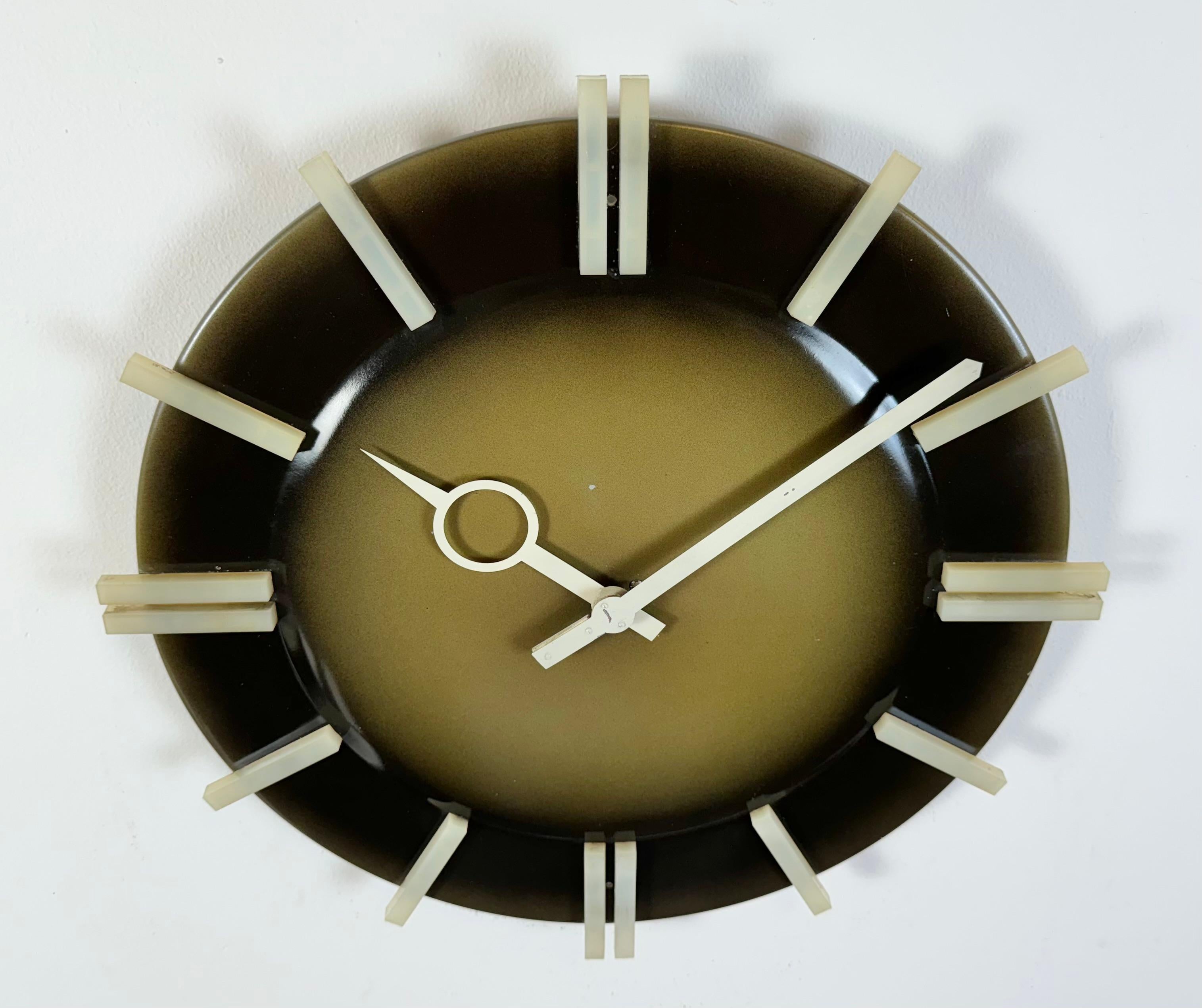Metal Industrial Office Wall Clock from Pragotron, 1970s For Sale