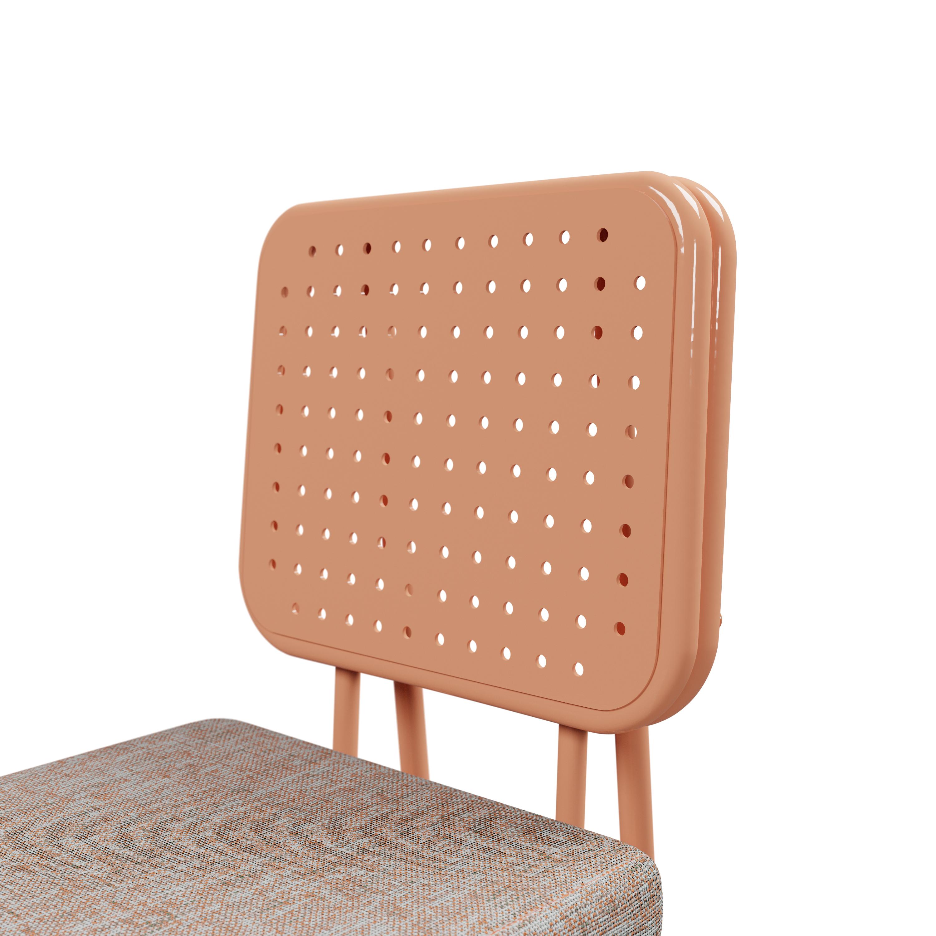 Iron Industrial Outdoor chair DUV with Orange plain weave handcrafted by Murmurio For Sale