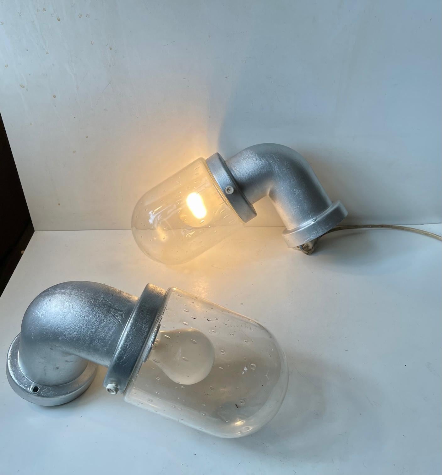 Glass Industrial Outdoor Pipe Wall Sconces by LB Lyskær, Danish, 1970s For Sale