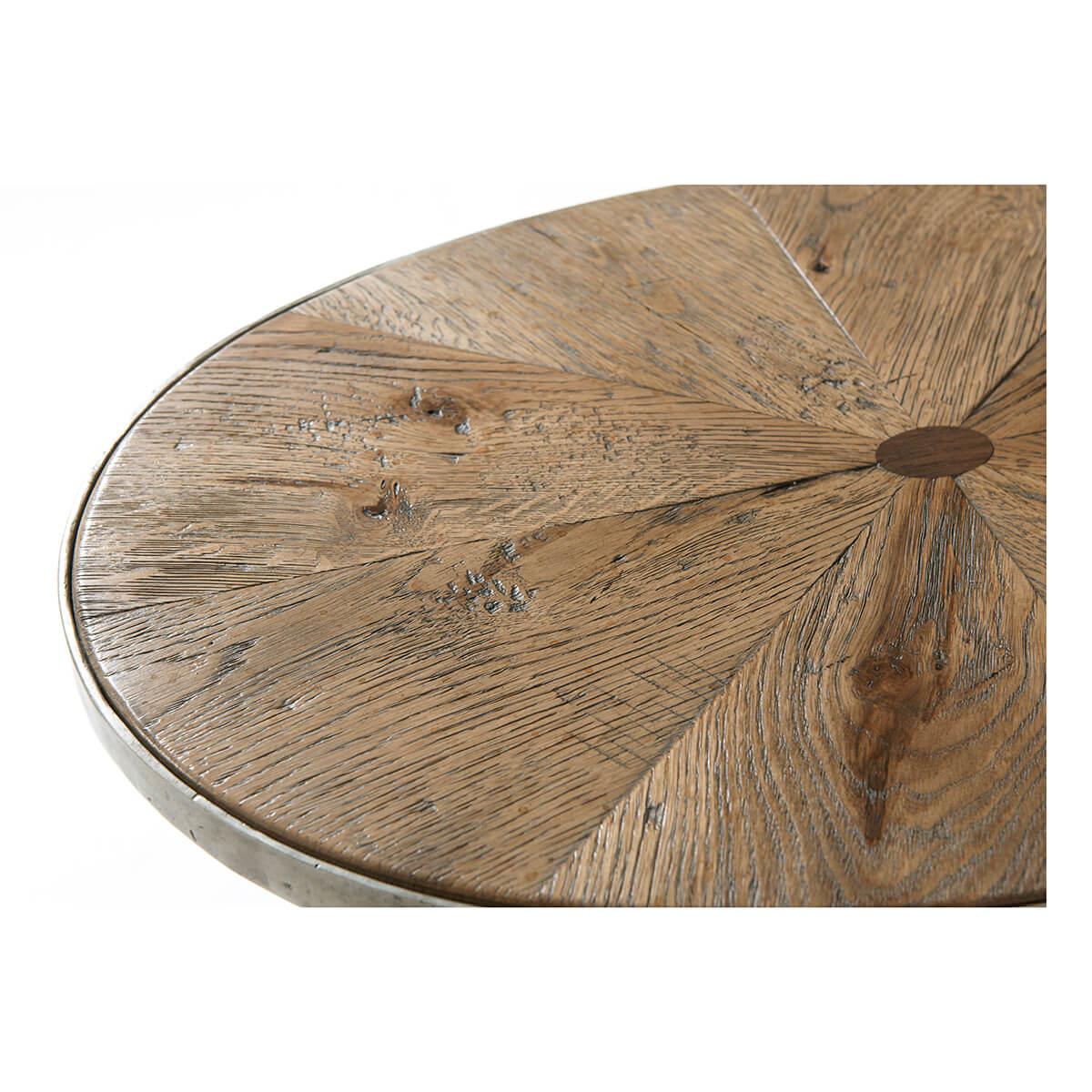 Contemporary Industrial Oval Sunburst Accent Table For Sale