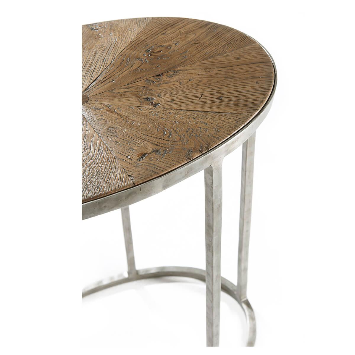 Metal Industrial Oval Sunburst Accent Table For Sale