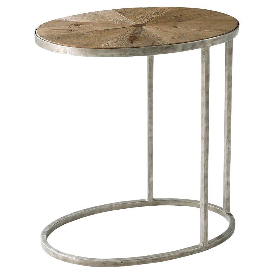 Industrial Oval Sunburst Accent Table For Sale