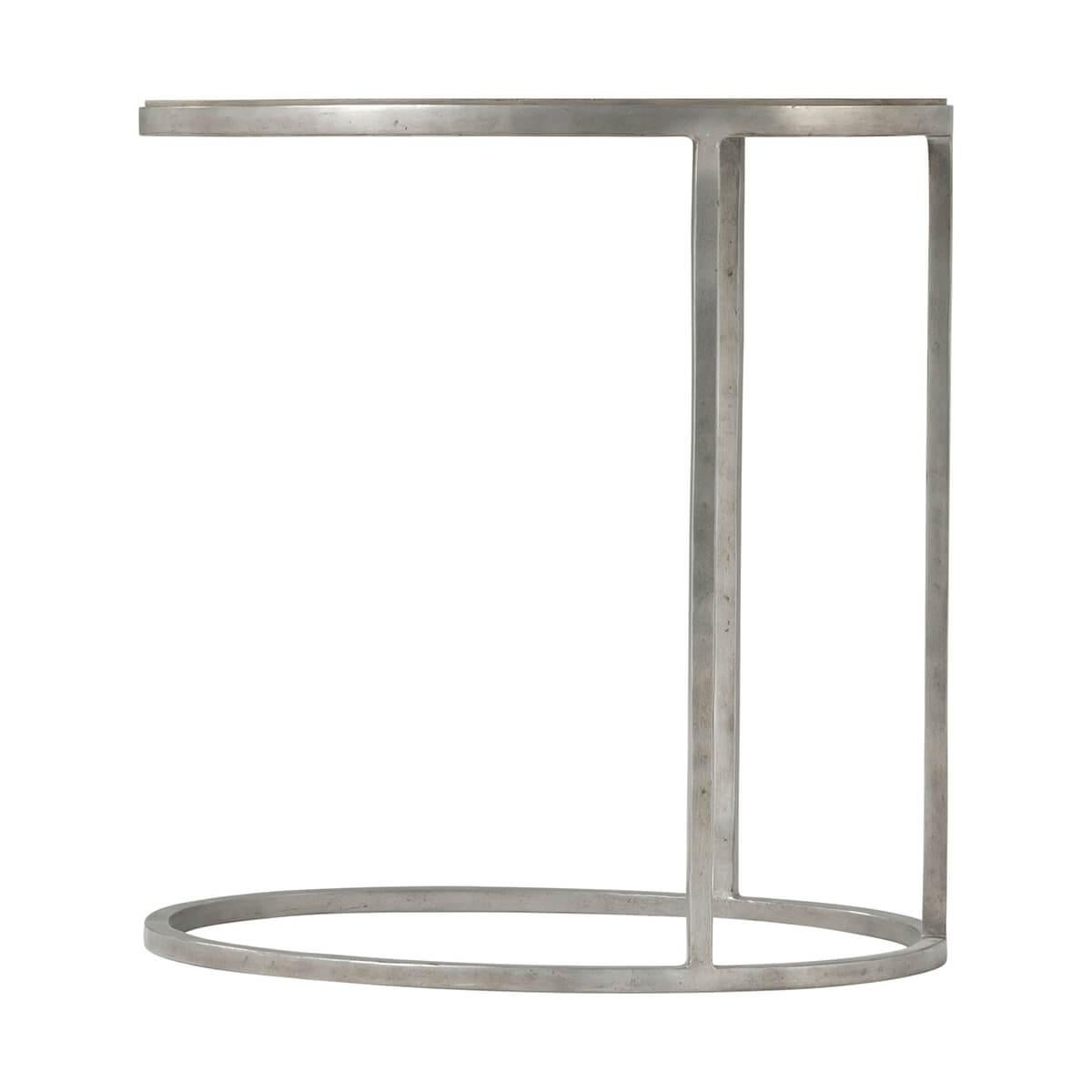 Industrial Oval Sunburst Accent Table - Grey Oak In New Condition For Sale In Westwood, NJ