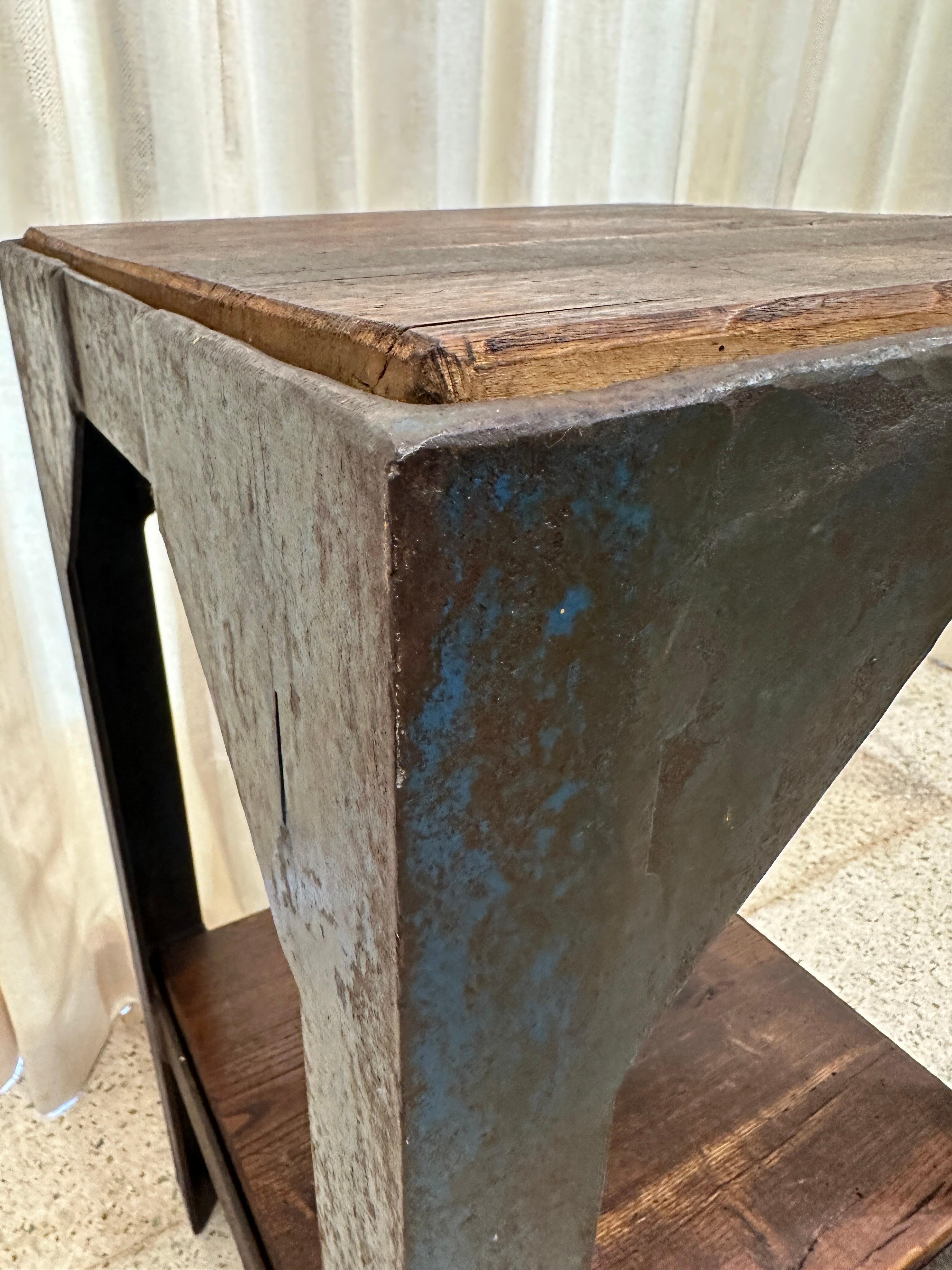 Industrial Painted Iron and Butcher Block Wood Pedestal For Sale 2