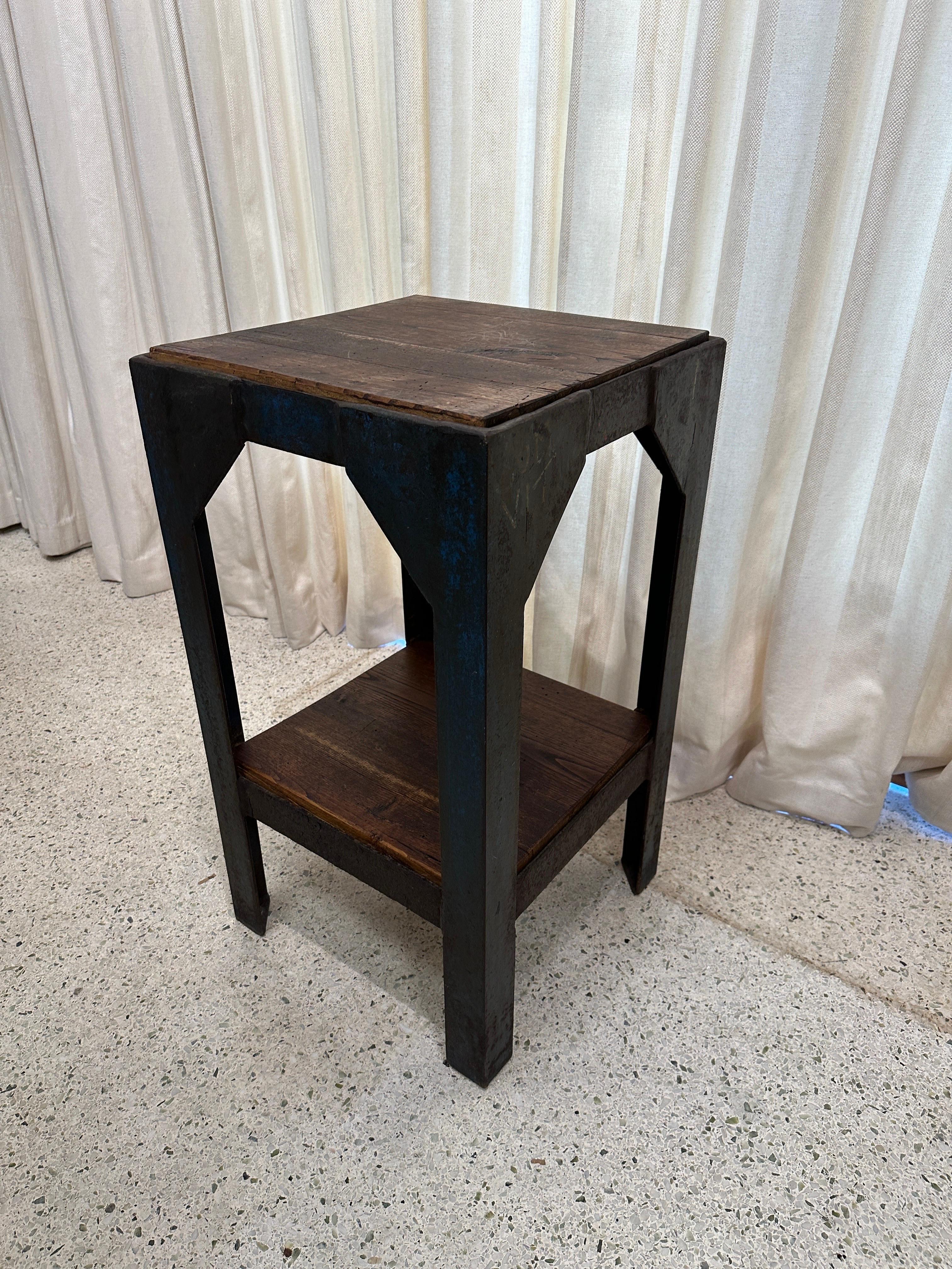 Industrial Painted Iron and Butcher Block Wood Pedestal For Sale 3