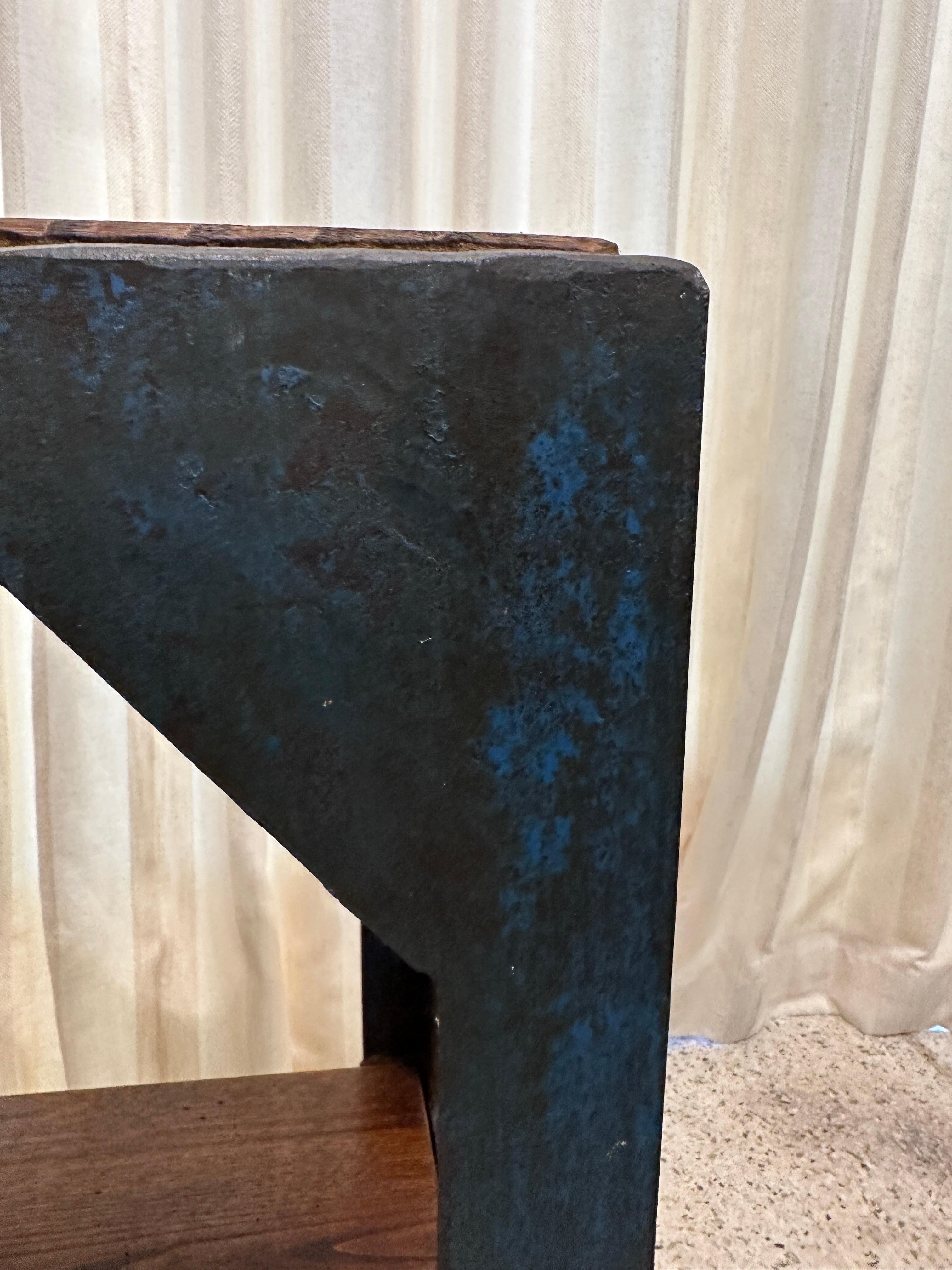 Industrial Painted Iron and Butcher Block Wood Pedestal For Sale 4