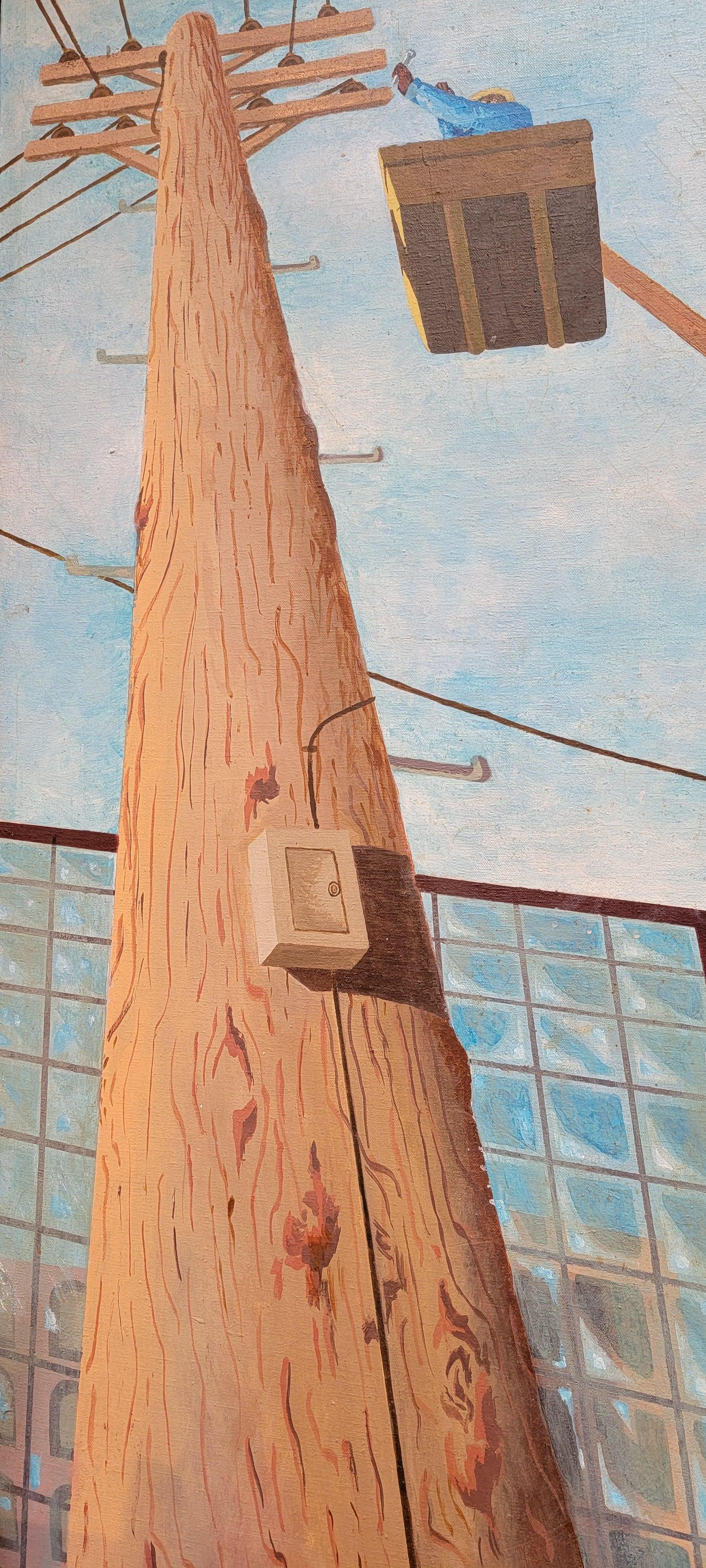 American Industrial Painting with Telephone & Electric Lines For Sale