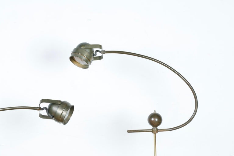Brass Industrial Pair of Floor Lamps For Sale