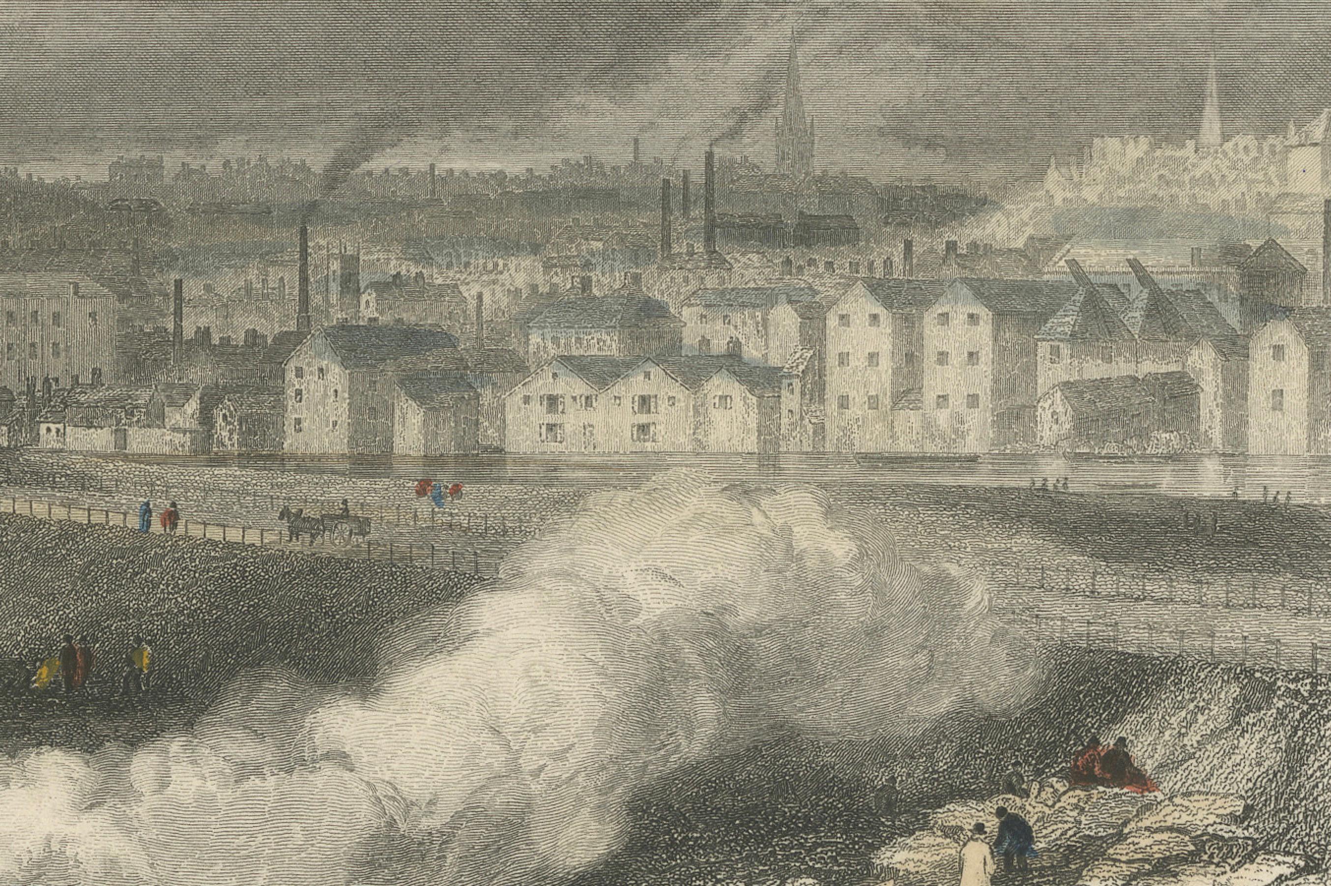 Gravé Panorama industriel de Nottingham, Angleterre au 19e siècle en vente