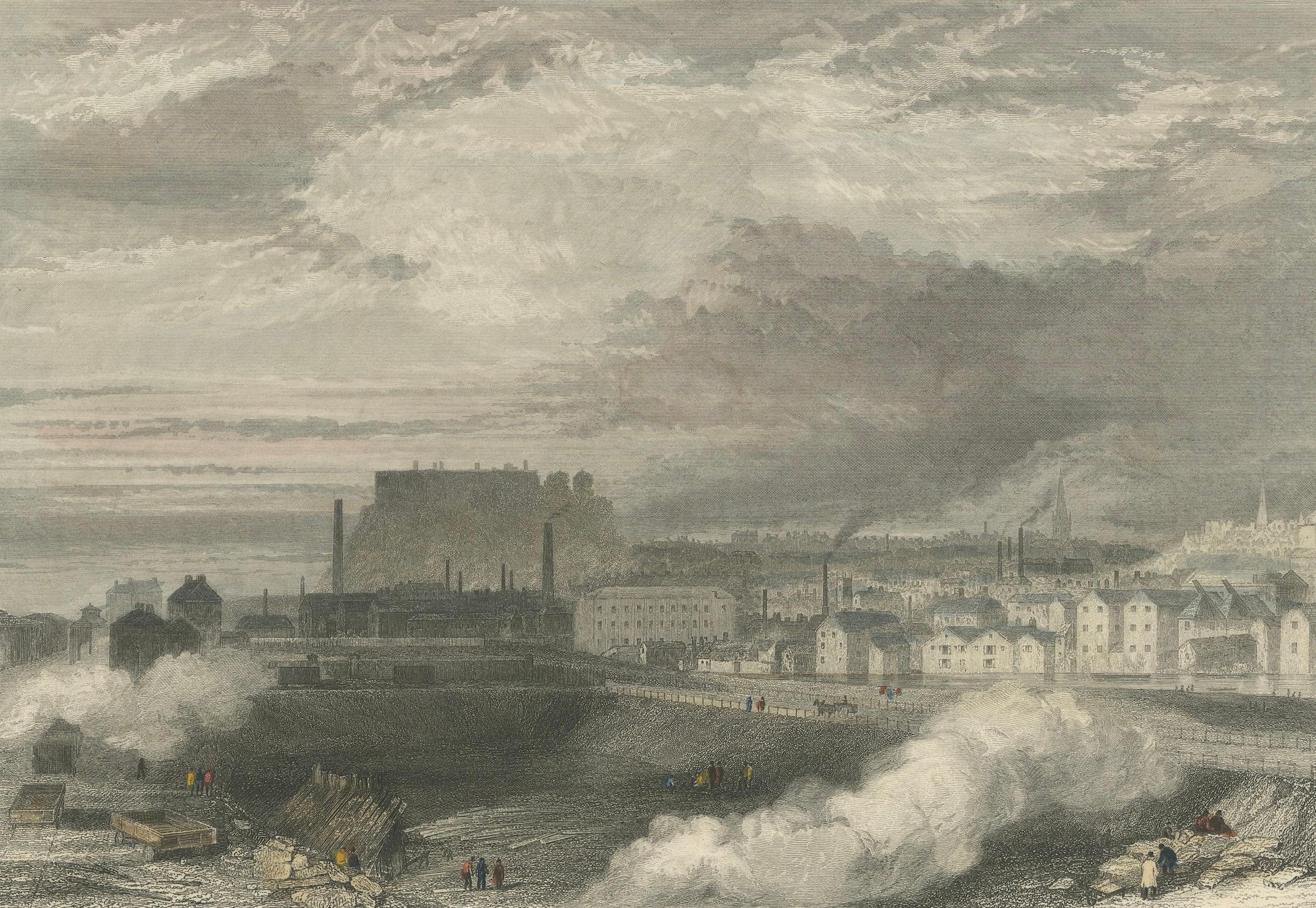 Panorama industriel de Nottingham, Angleterre au 19e siècle Bon état - En vente à Langweer, NL