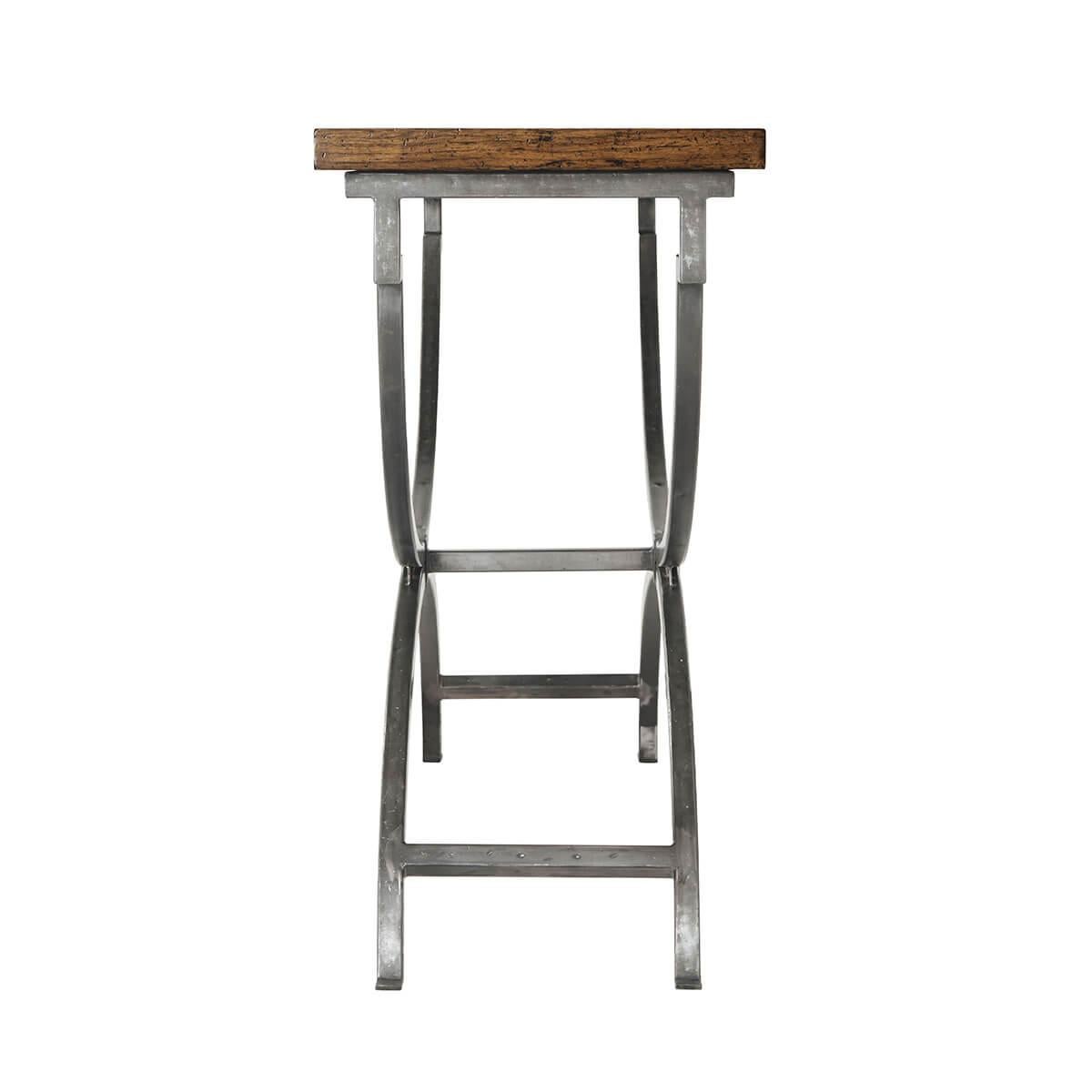 Industrial Parquetry Console Table In New Condition For Sale In Westwood, NJ