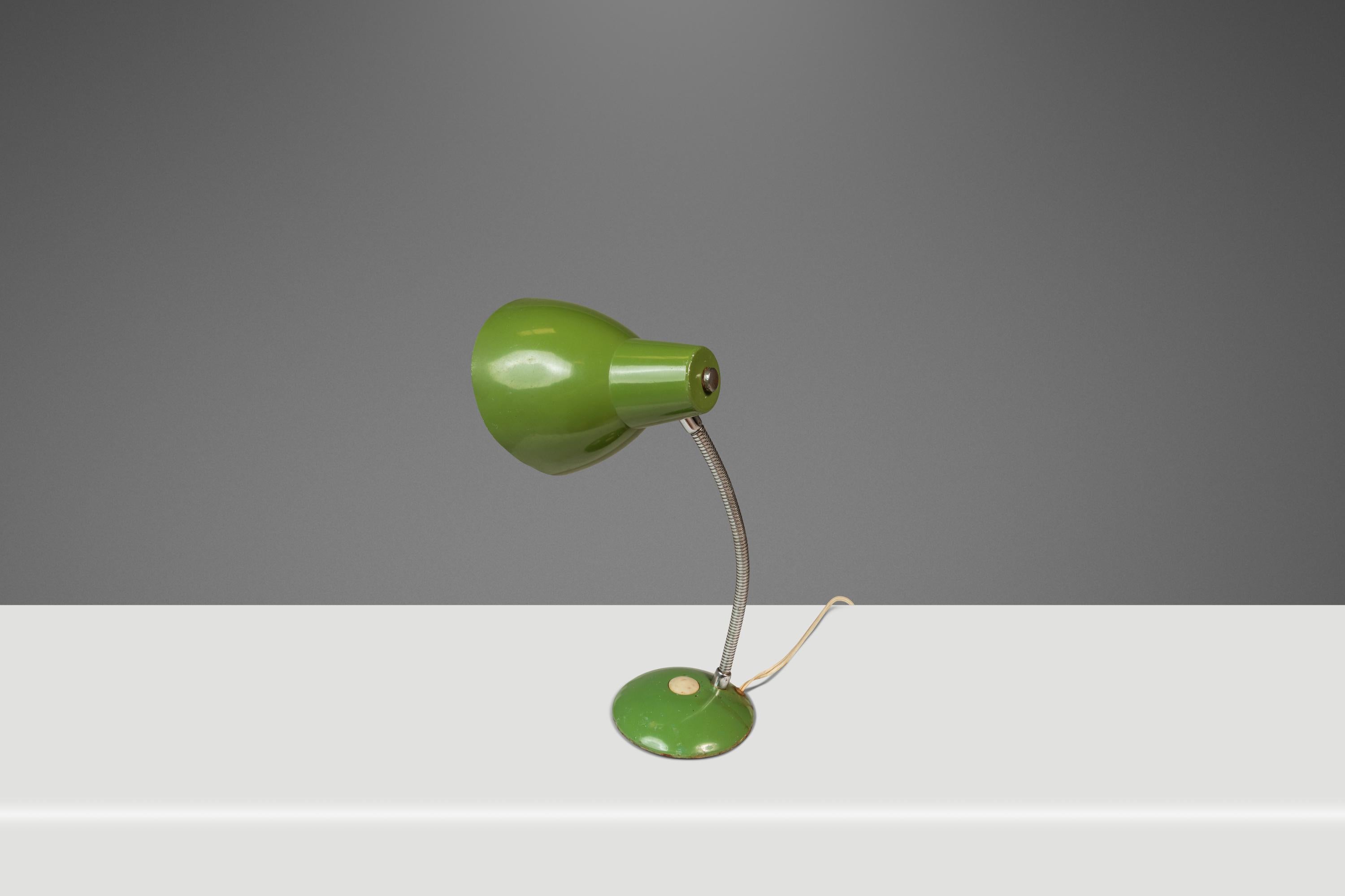 Mid-20th Century Industrial Patinaed Adjustable Height Desk Table Lamp in Army Green, c. 1960s For Sale