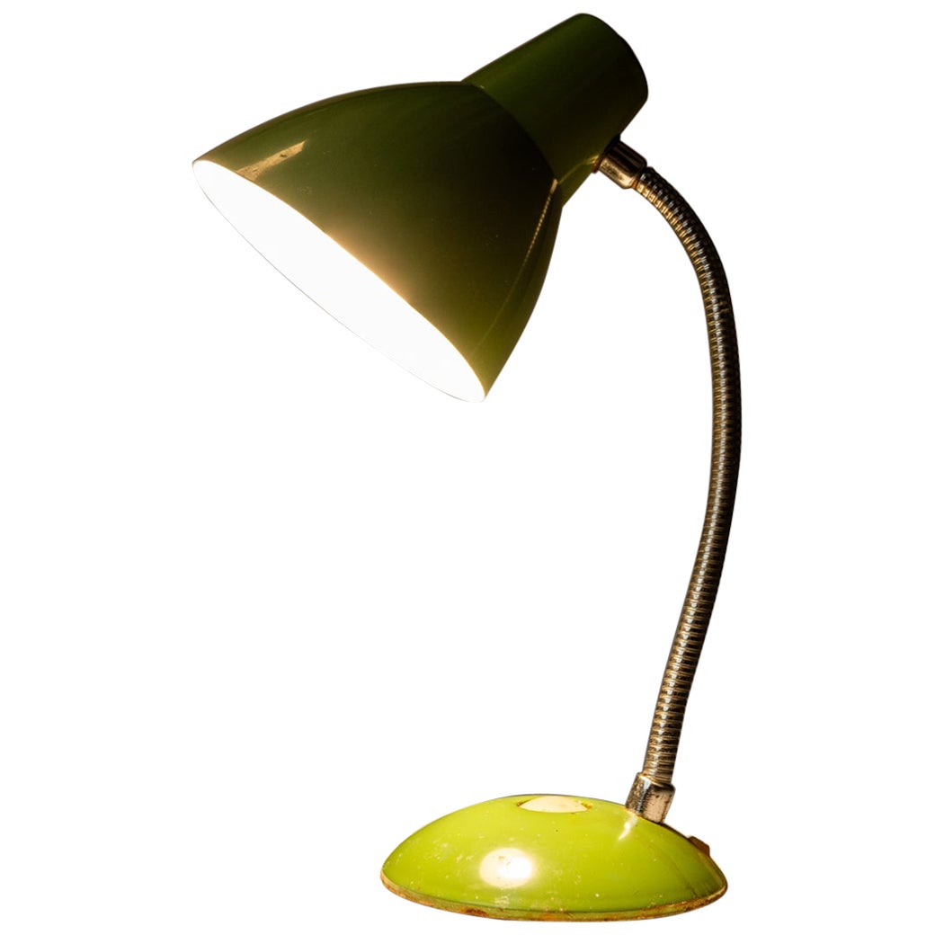 Industrial Patinaed Adjustable Height Desk Table Lamp in Army Green, c. 1960s For Sale