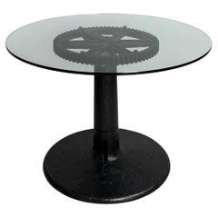 Industrial Pedestal Table with Glass Top
