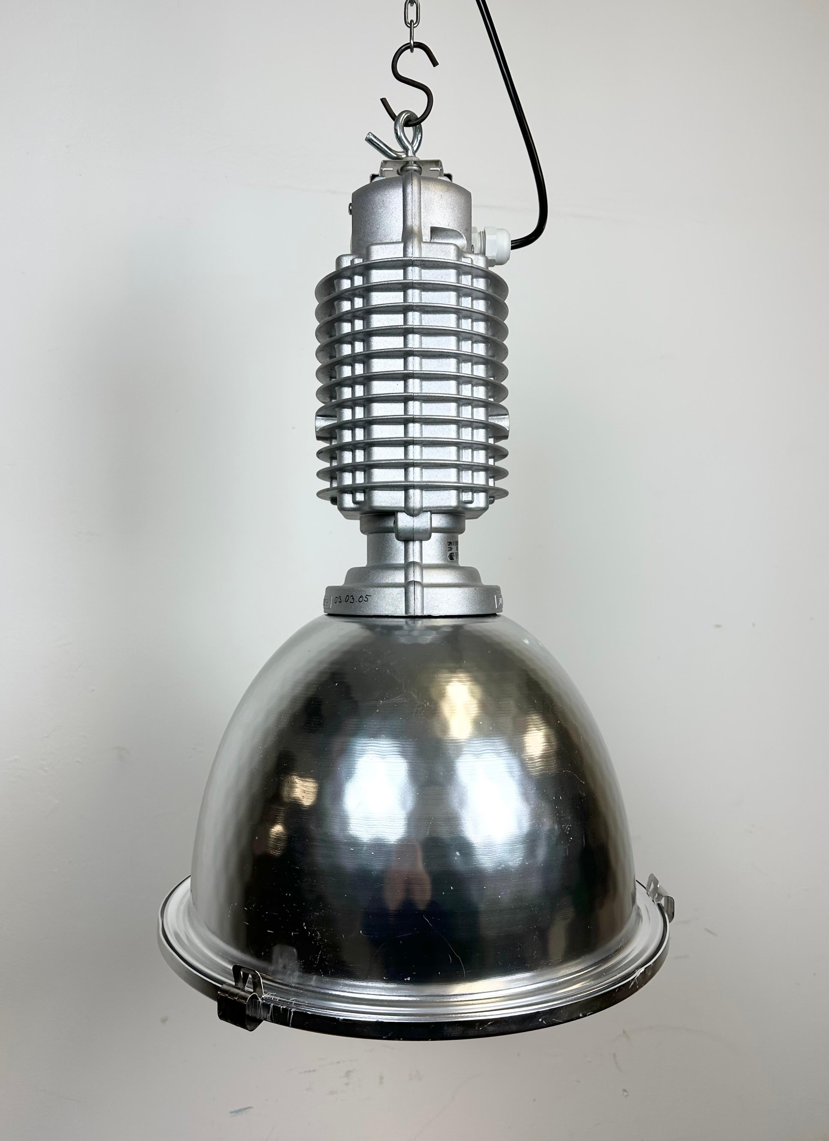 Austrian Industrial Pendant Lamp with Glass Cover by Charles Keller for Zumtobel, 1990s For Sale
