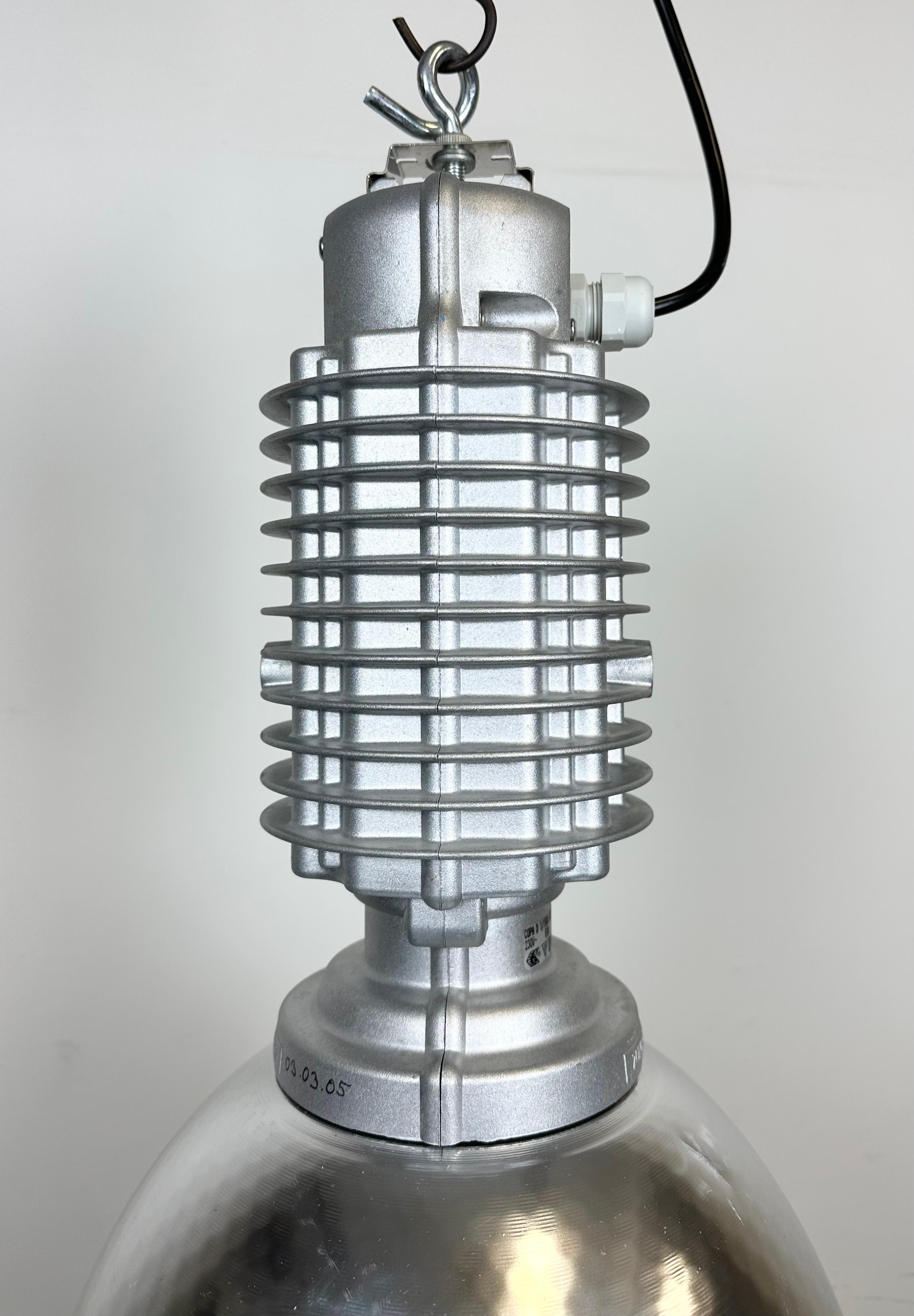 Cast Industrial Pendant Lamp with Glass Cover by Charles Keller for Zumtobel, 1990s For Sale