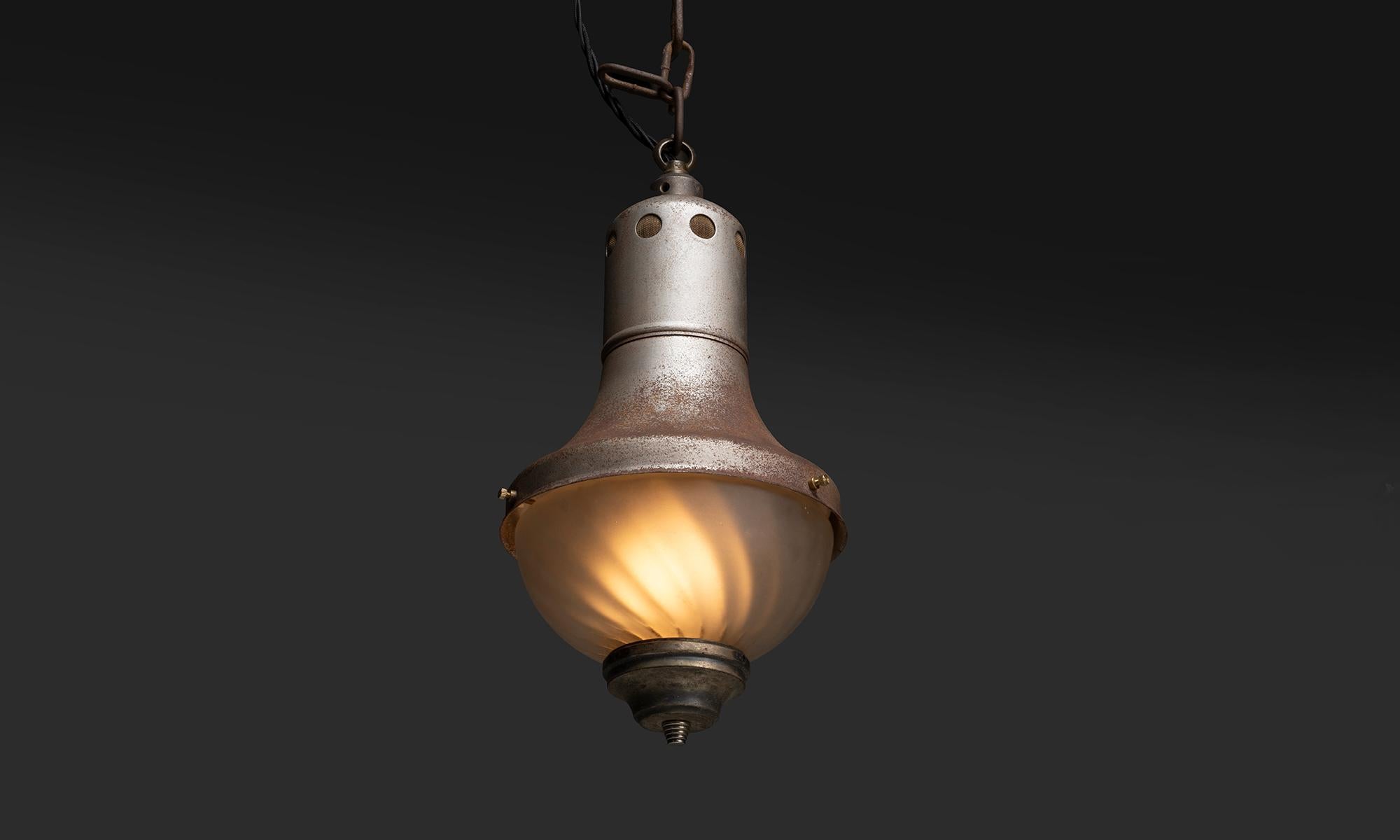 England, 1950
Brass pendants with perfect patina and swirled opaline glass shades.
6.25”dia x 13”h
Ref. L5196
$ 2,800 ea ( 3 avail )