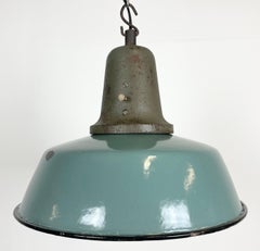 Industrial Petrol Enamel Factory Lamp with Cast Iron Top, 1960s