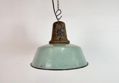 Industrial Petrol Enamel Factory Lamp with Cast Iron Top, 1960s