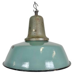 Industrial Petrol Enamel Factory Lamp with Cast Iron Top, 1960s