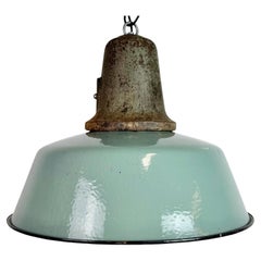 Industrial Petrol Enamel Factory Lamp with Cast Iron Top, 1960s