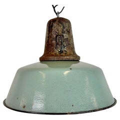 Industrial Petrol Enamel Factory Lamp with Cast Iron Top, 1960s