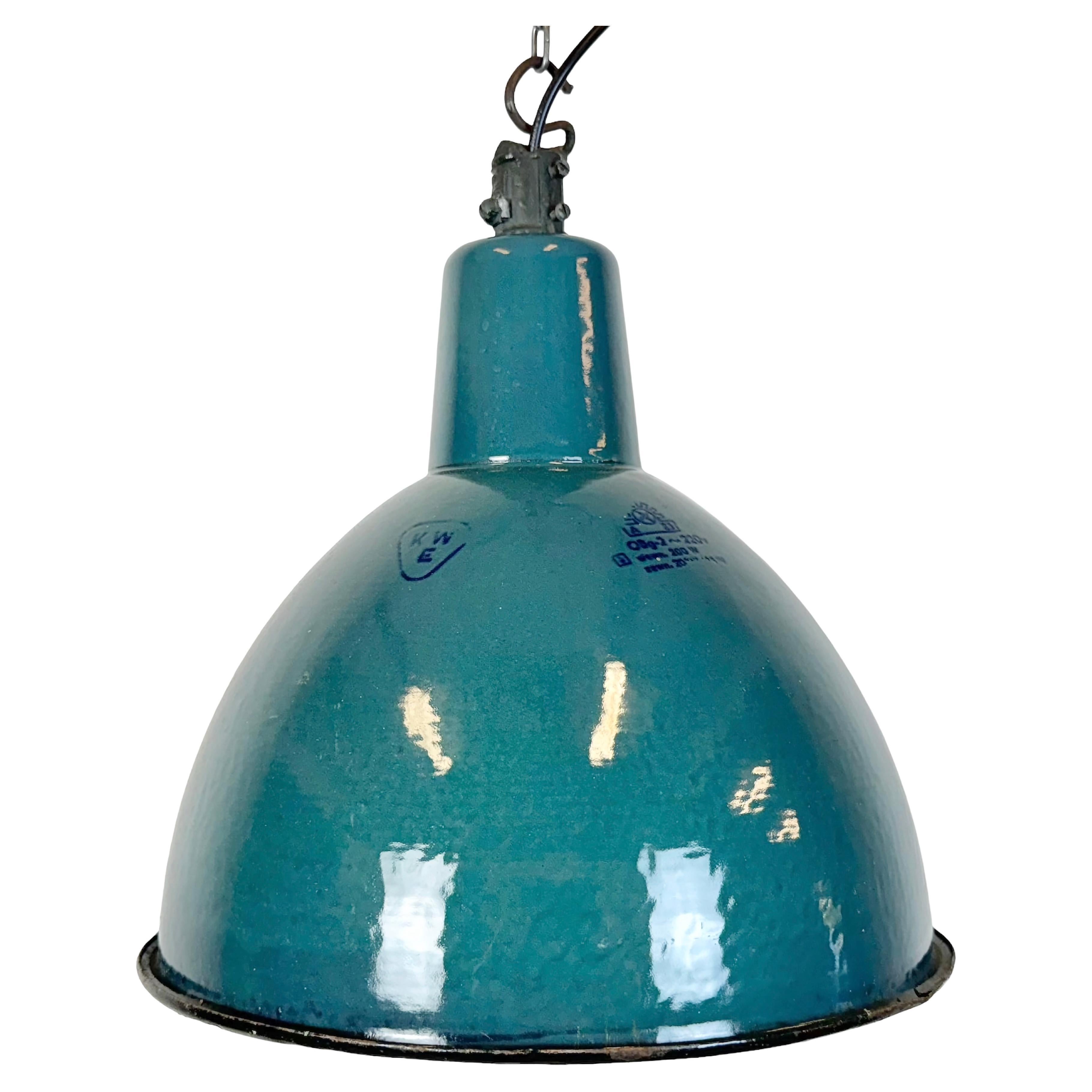 Industrial Petrol Enamel Factory Pendant Lamp, 1960s