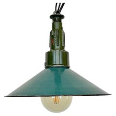 Industrial Petrol Enamel Military Pendant Lamp with Cast Aluminium Top, 1960s