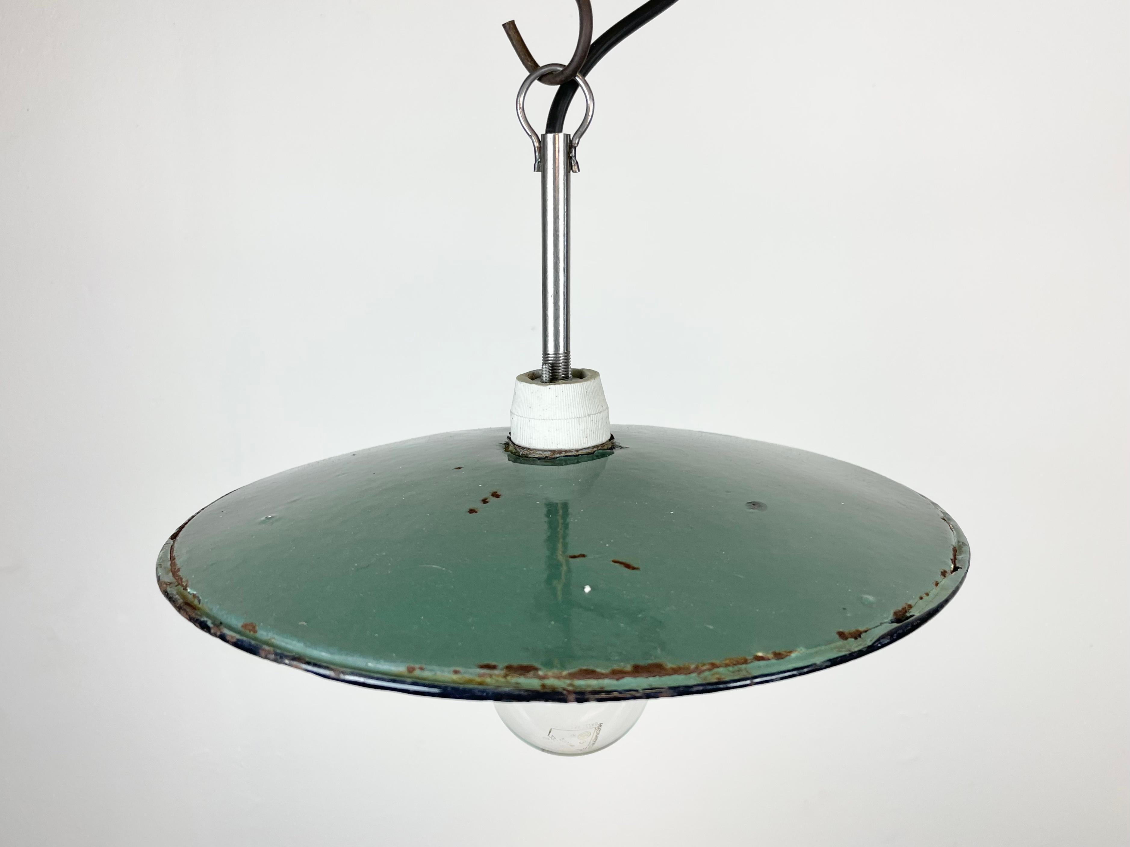 Industrial Petrol Enamel Pendant Light, 1970s In Good Condition For Sale In Kojetice, CZ