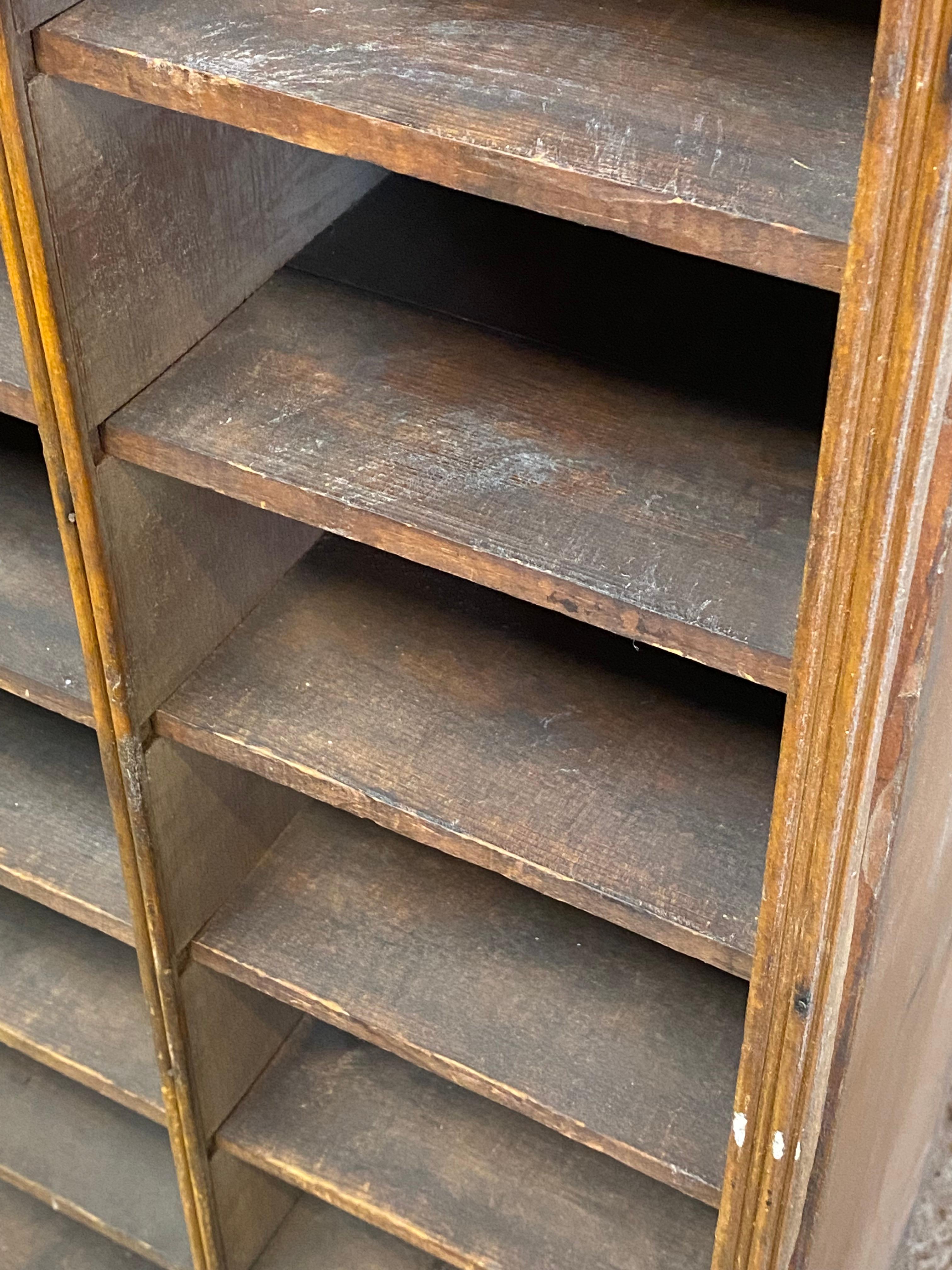Industrial Pine Slotted Cubby Hole Cabinet For Sale 4