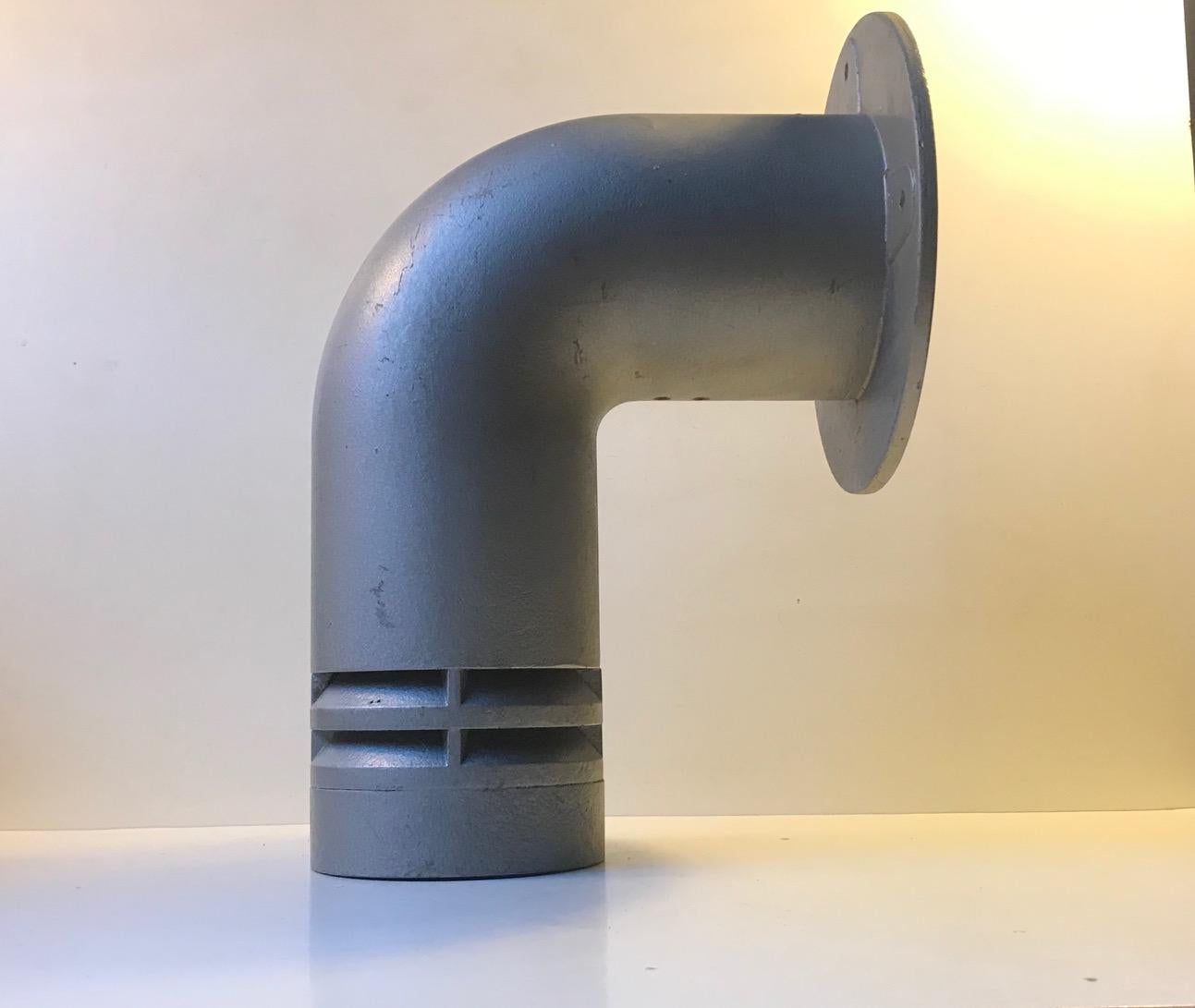 Large pipe-shaped industrial outdoor wall light. Designed by the Danish architect Ole Pless Jorgensen and manufactured by Nordisk Solar Kompagni in Denmark during the late 1970s. Its made entirely of surface-treated aluminium, it has a rubber