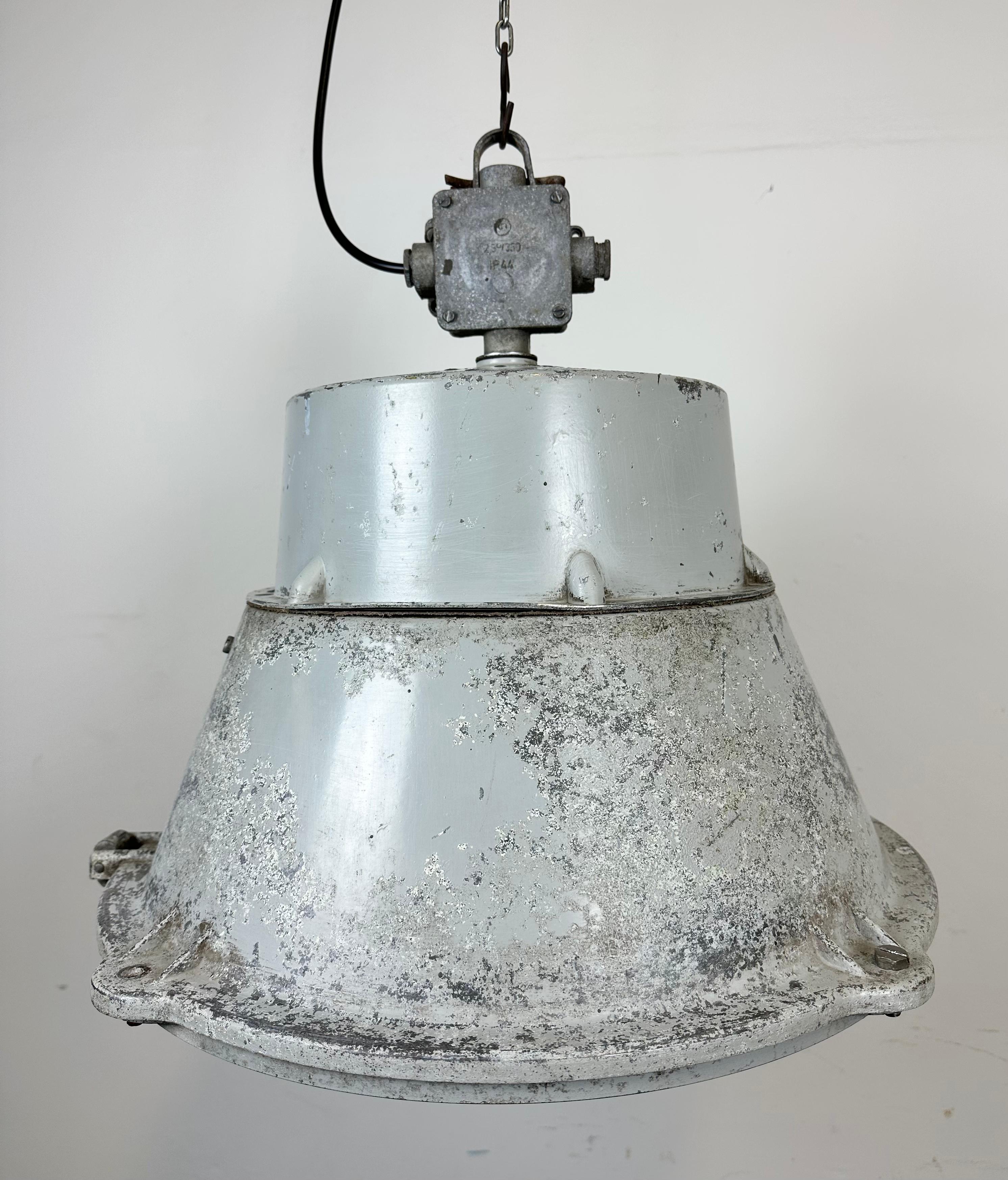 Aluminum Industrial Polish Cast Aluminium Factory Pendant Lamp from Mesko, 1970s For Sale